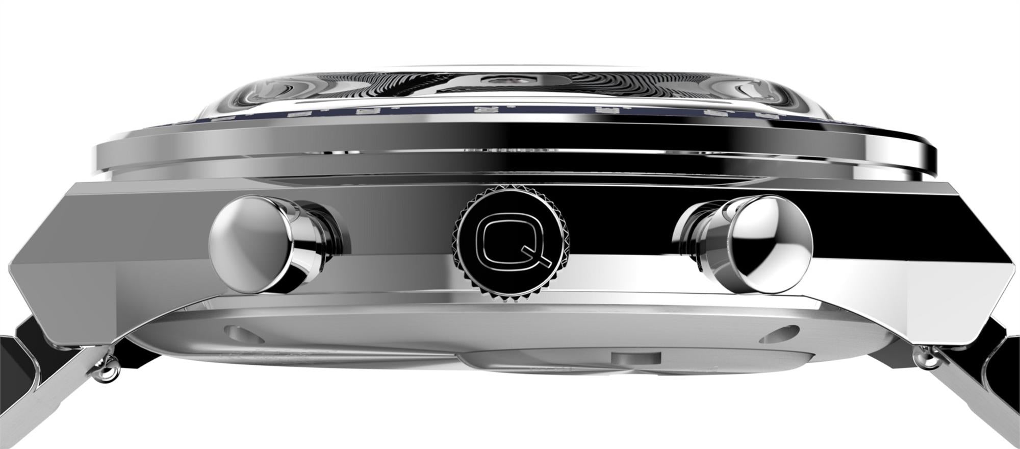 Timex Q TW2Y36200 stainless steel caseback showing the battery hatch, assembly details, and water resistance inscription
