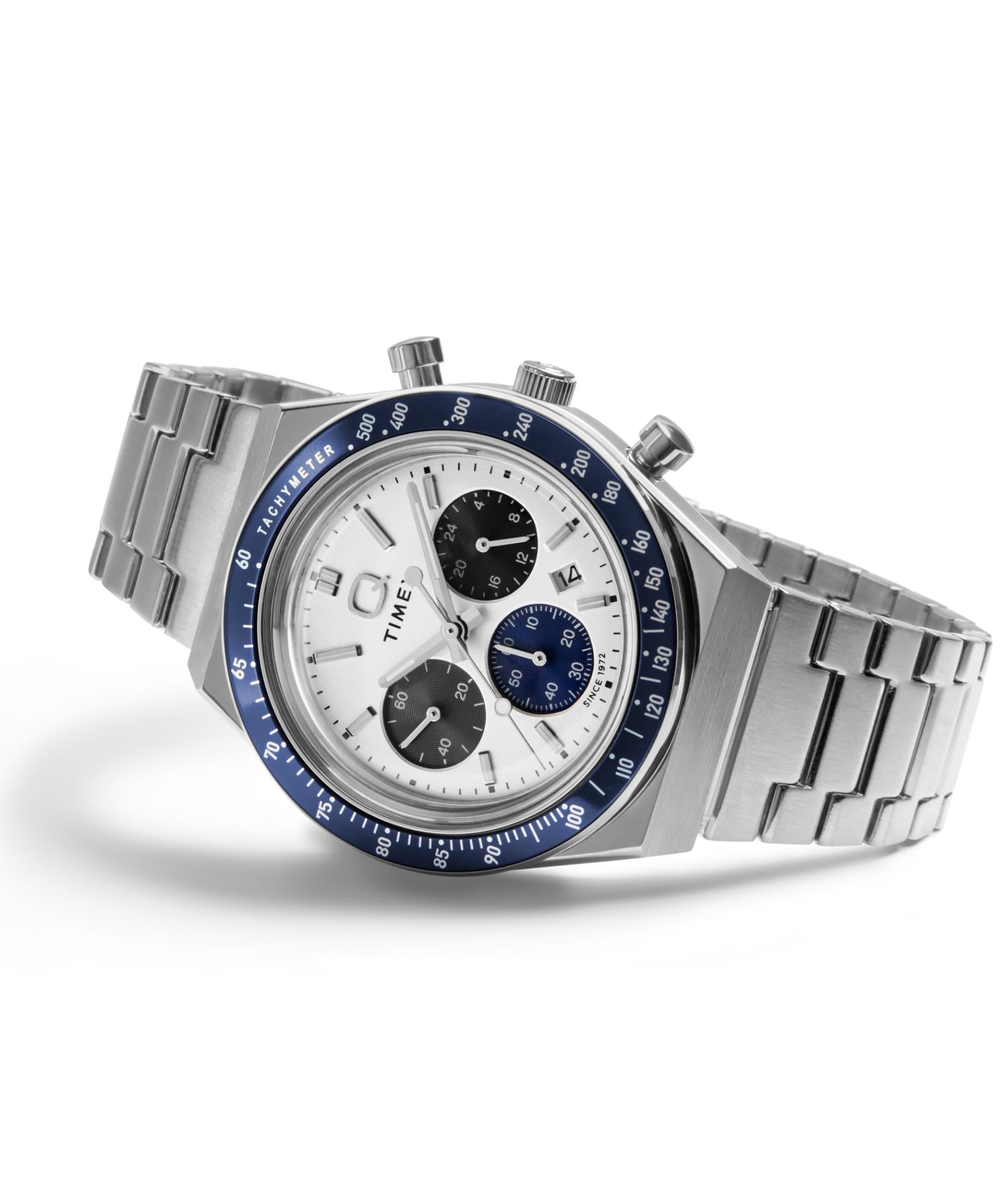 Timex Q 40mm Chronograph TW2Y36200 stainless steel watch three-quarters angled view