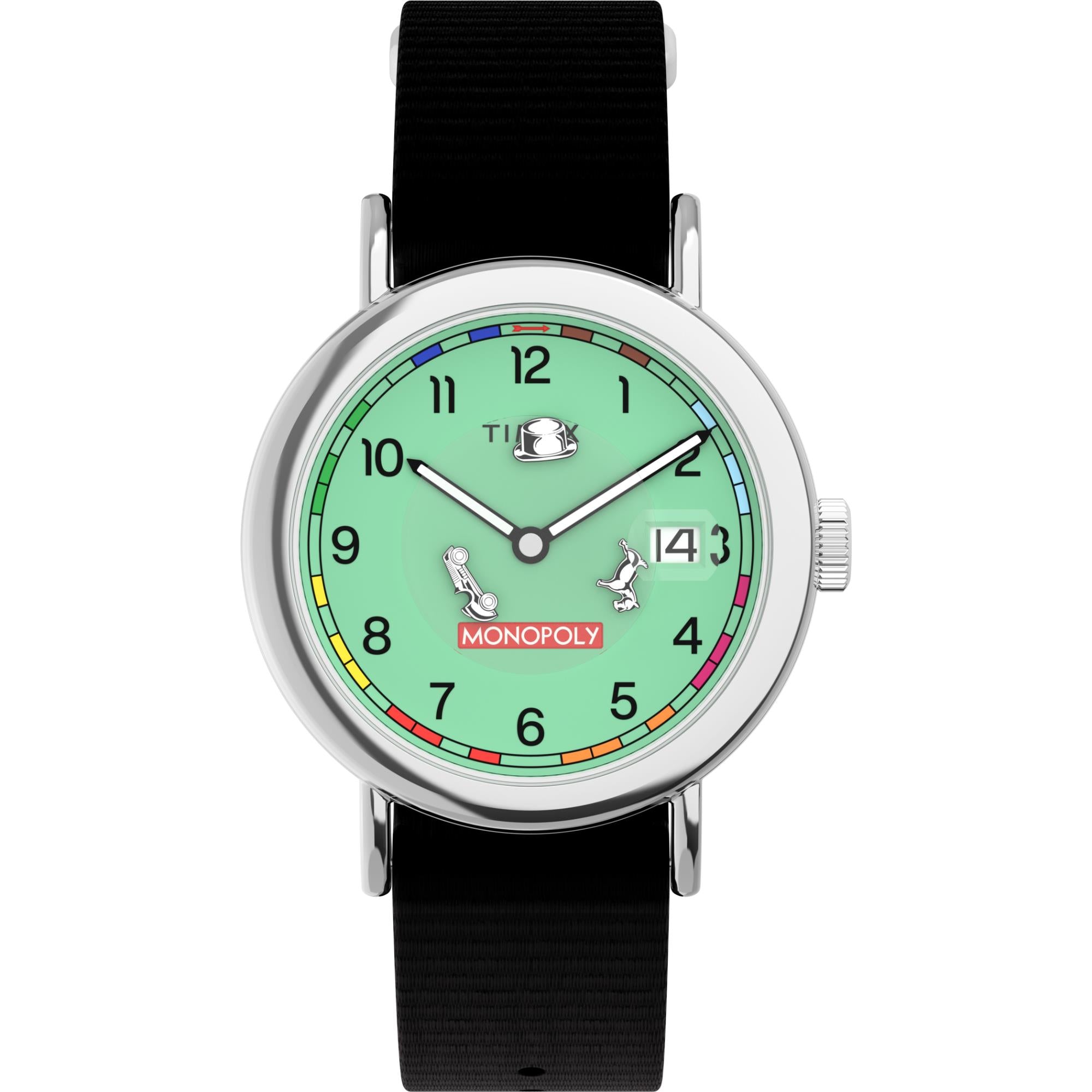 Timex Lab X Monopoly Quarz Hellgrünes Zifferblatt Textilarmband Uhr TW2Y47000