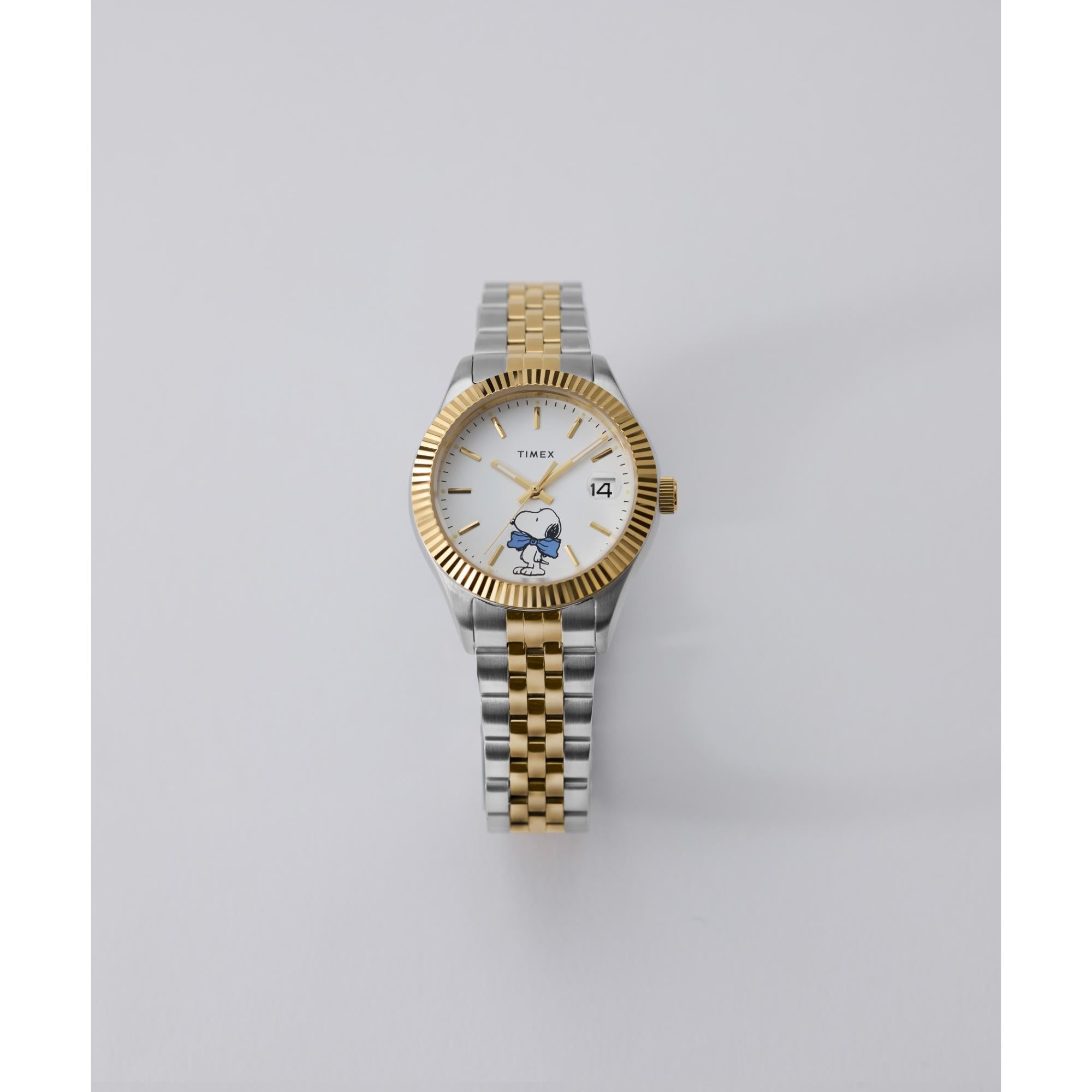 Timex Peanuts 34mm White Dial Steel Ladies Quartz Watch TW2Y11100 front view