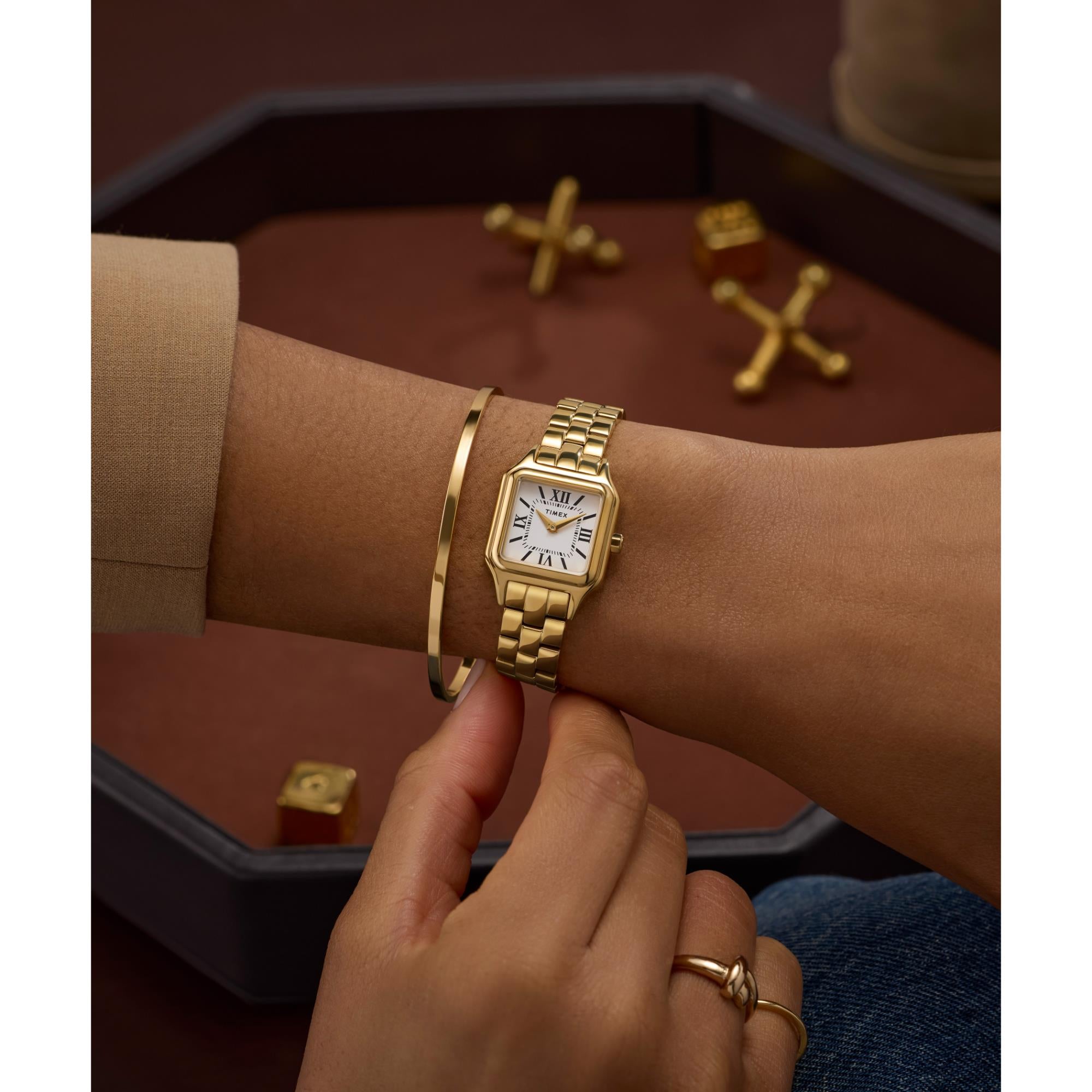 Timex Trend 23mm TW2Y23700 gold-tone steel watch on wrist