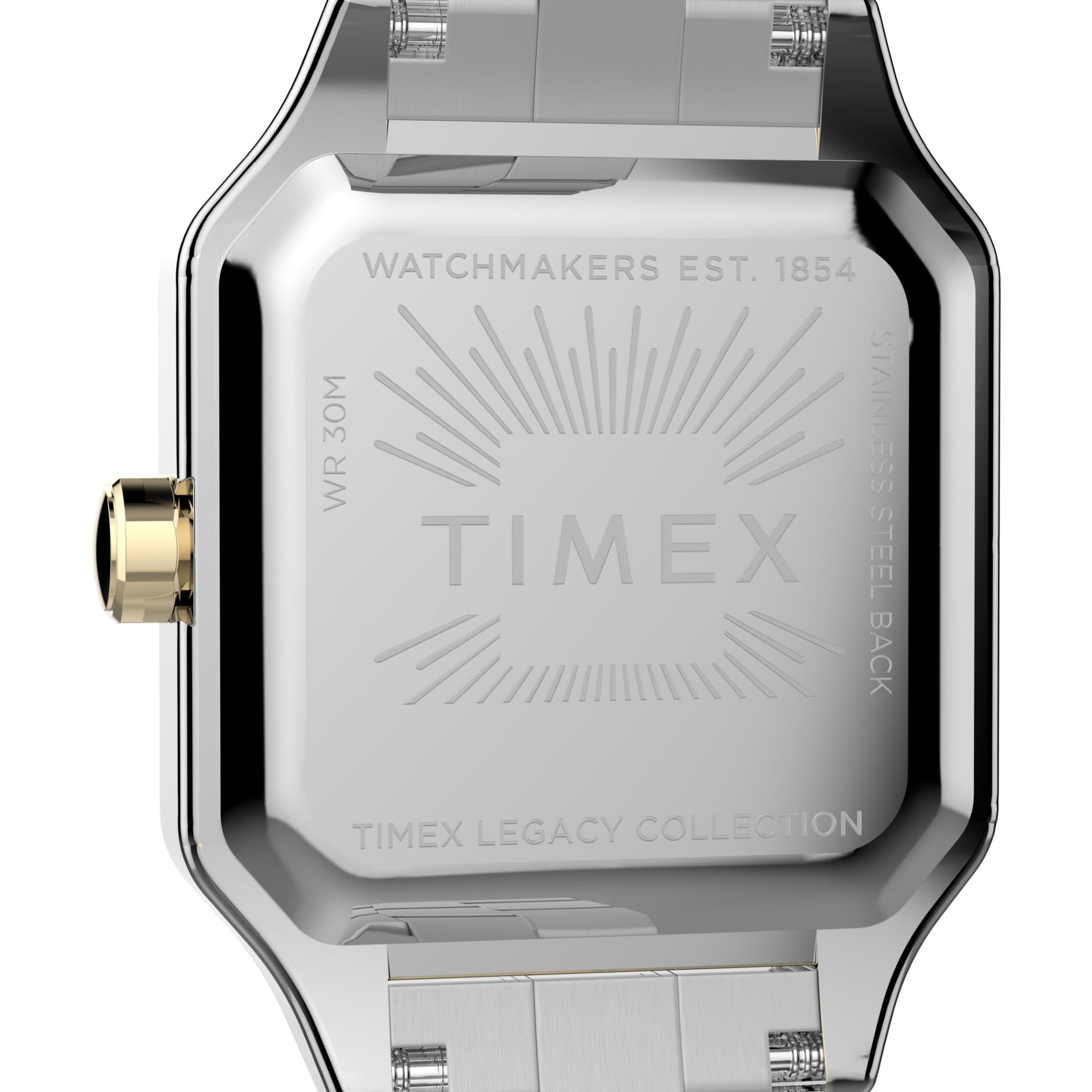 Timex Legacy Collection TW2Y23900 engraved stainless steel case back close-up