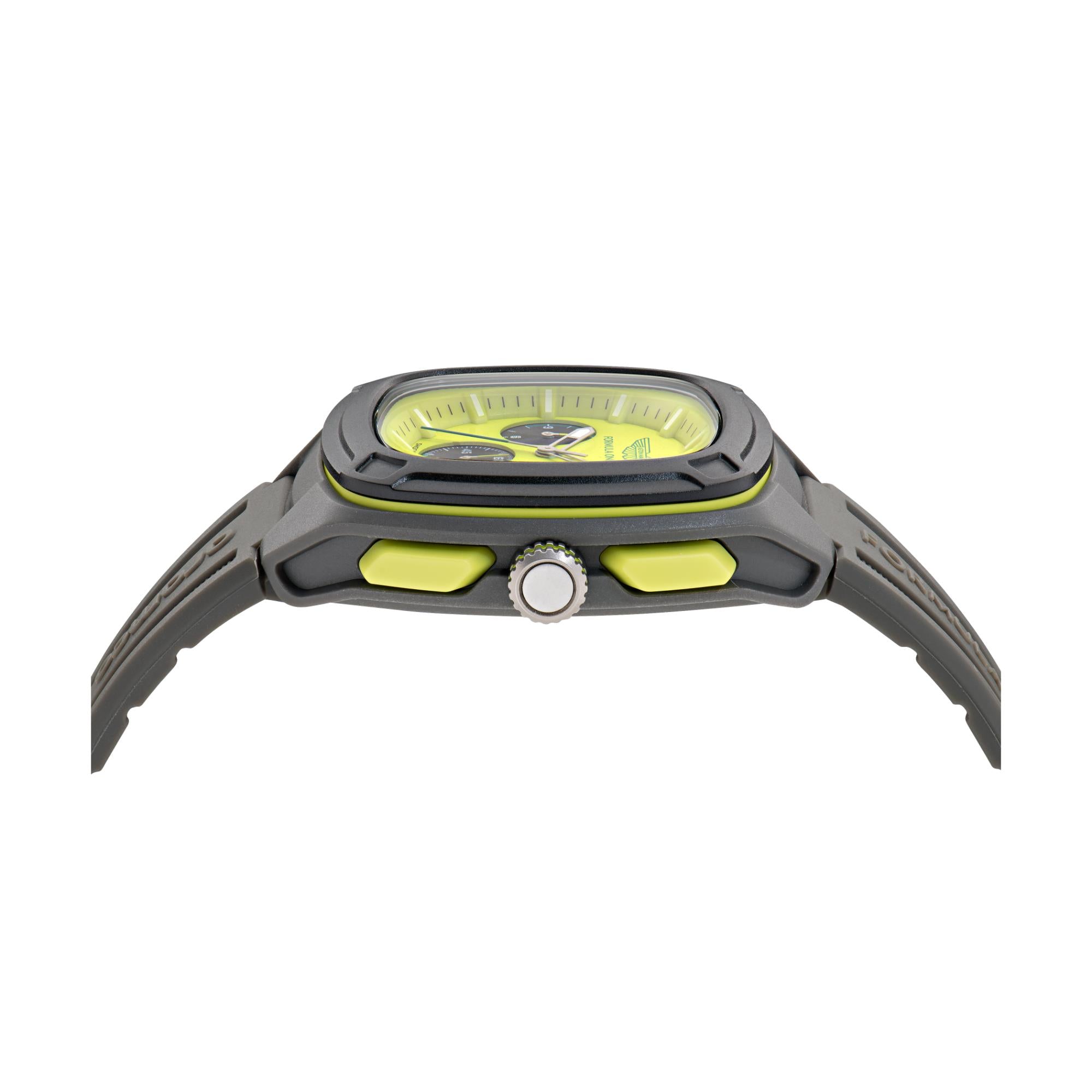 Aston Martin Aramco Formula One Team Quartz Chronograph Yellow Dial Grey Silicone Strap Men's Watch MTFO1F504