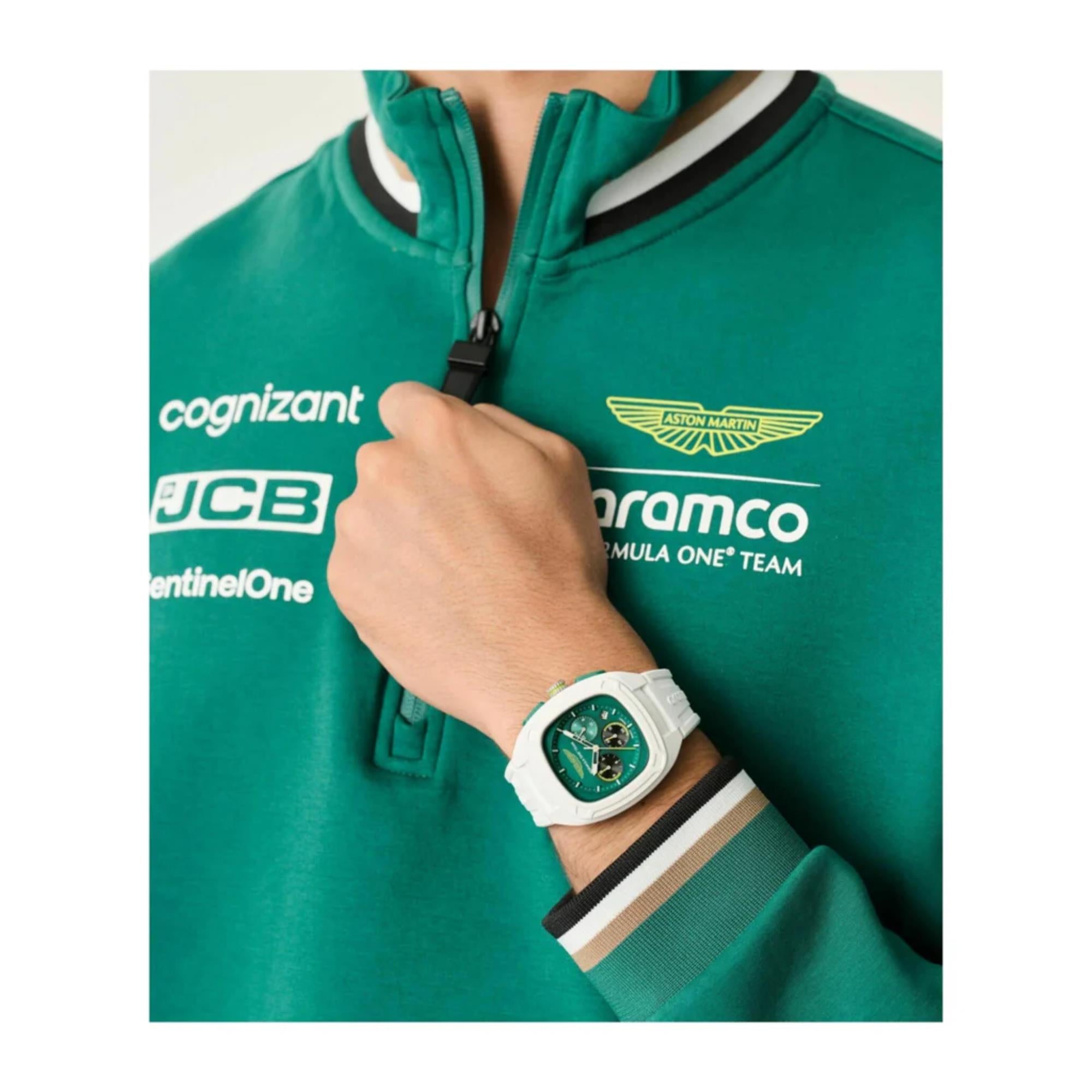 Aston Martin Aramco Formula One Team Quartz Chronograph Podium Green Dial White Silicone Strap Men's Watch MTFO1F502