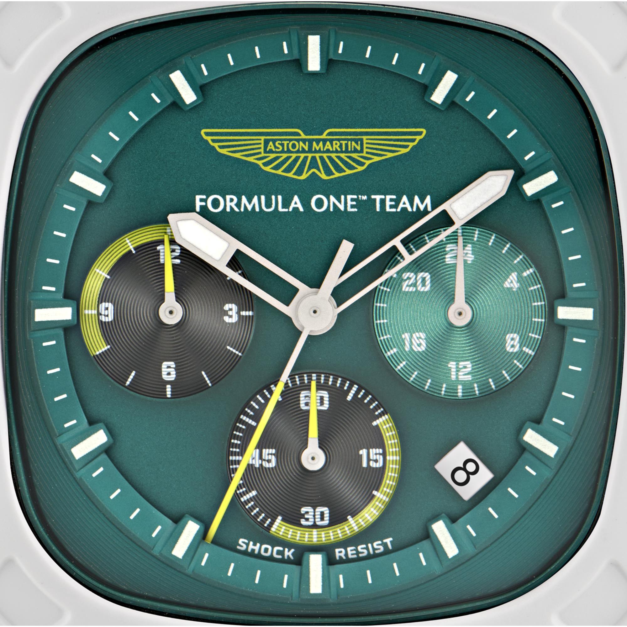 Aston Martin Aramco Formula One Team Quartz Chronograph Podium Green Dial White Silicone Strap Men's Watch MTFO1F502