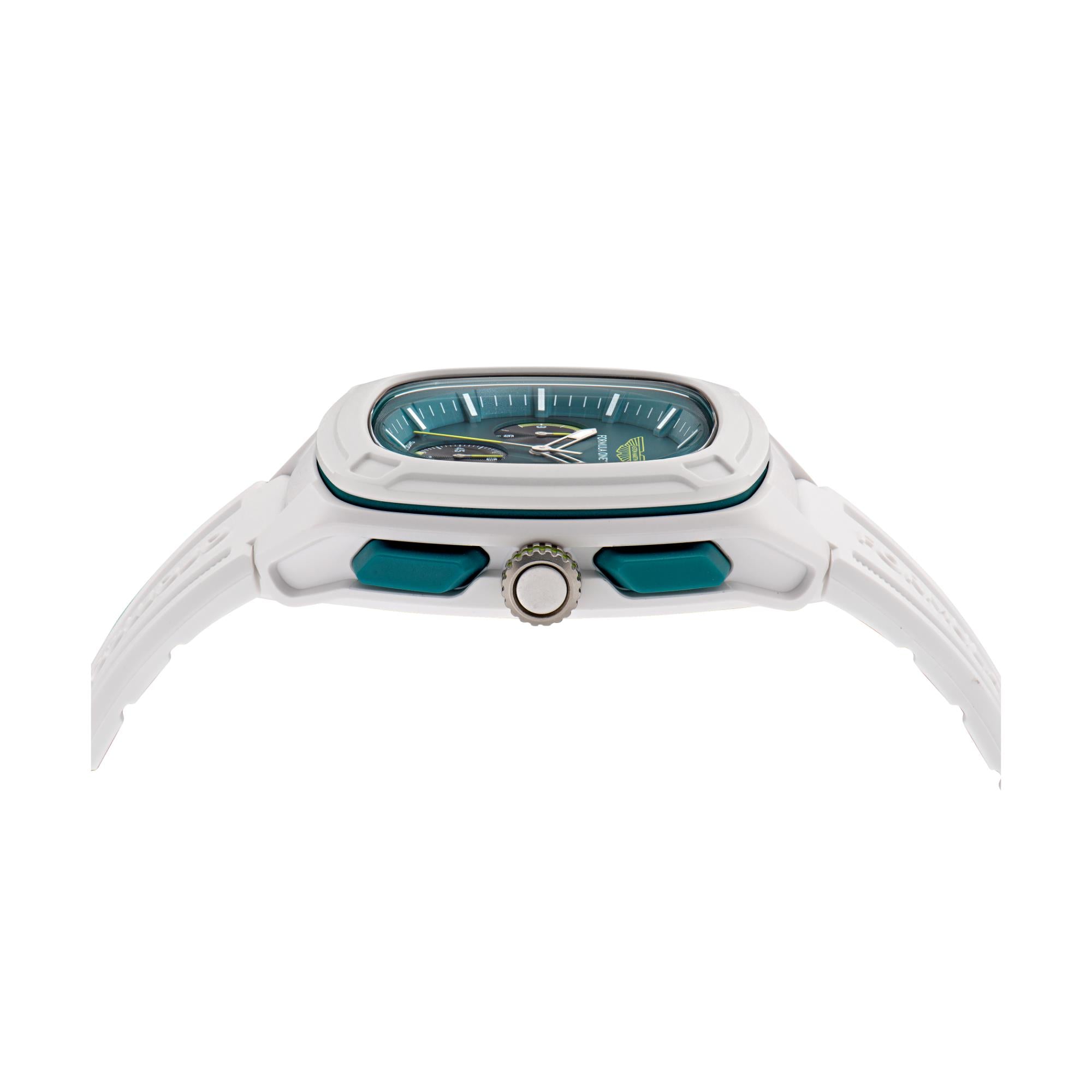 Aston Martin Aramco Formula One Team Quartz Chronograph Podium Green Dial White Silicone Strap Men's Watch MTFO1F502