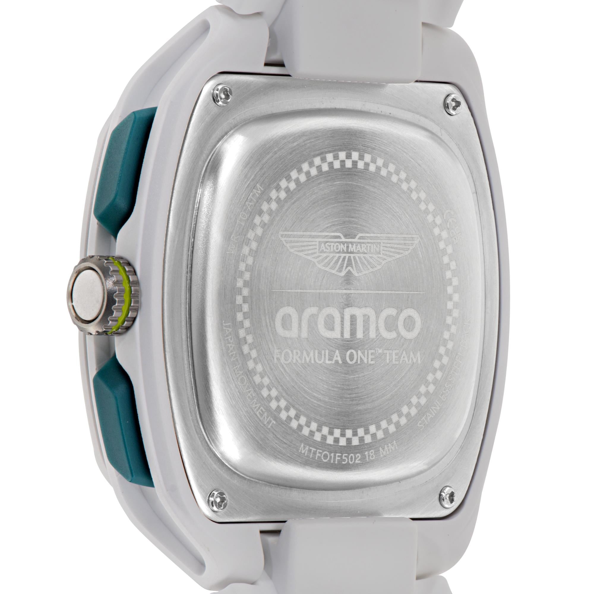 Aston Martin Aramco Formula One Team Quartz Chronograph Podium Green Dial White Silicone Strap Men's Watch MTFO1F502