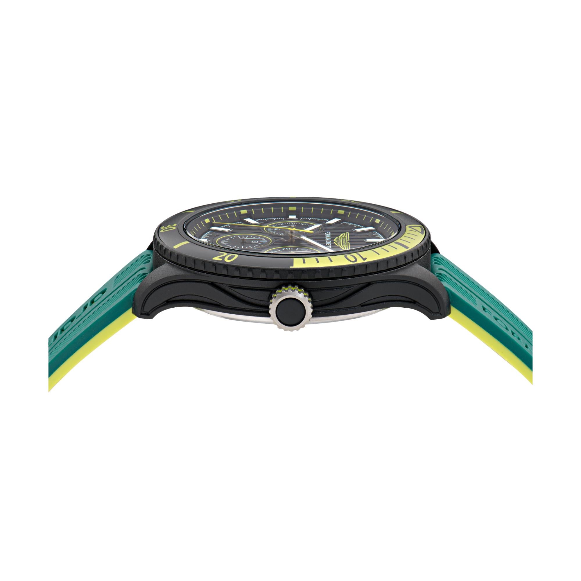 Aston Martin Aramco Formula One Team Quartz Chronograph Black Dial Podium Green and Yellow Silicone Strap Men's Watch MTFP1F501