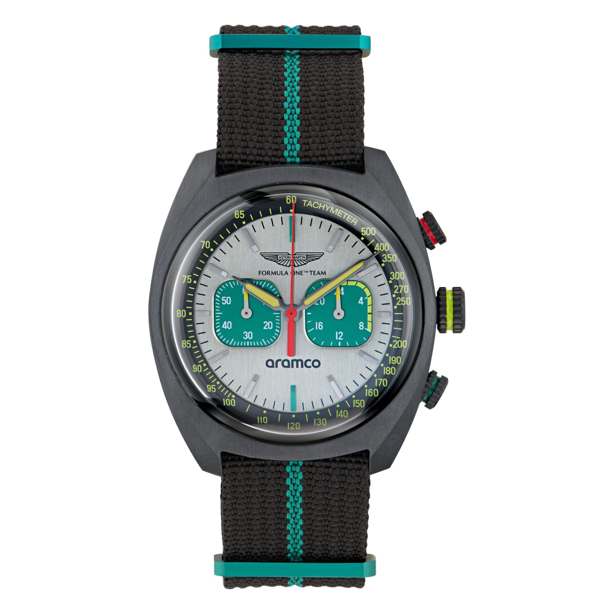 Aston Martin Quartz Chronograph White Dial Black and Podium Green Nato Strap Men's Watch MTFD1F502