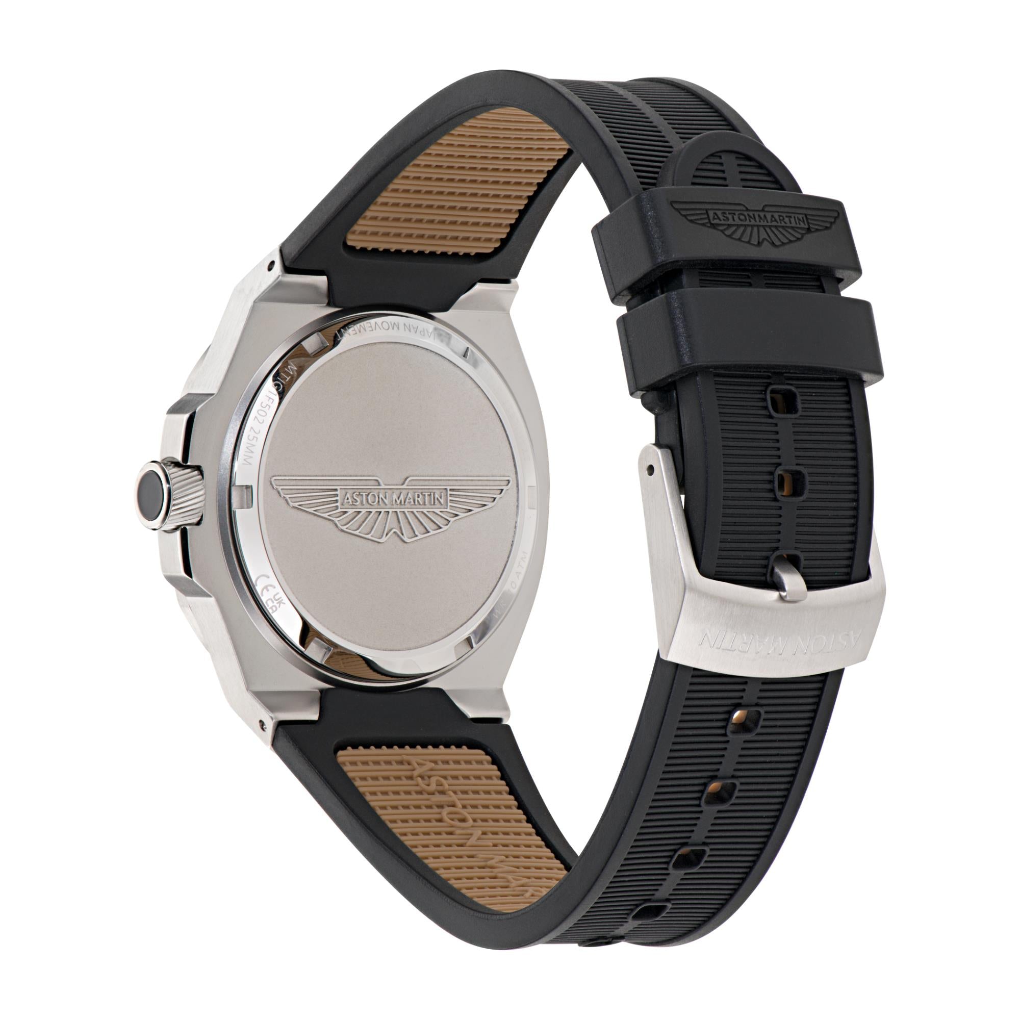 Aston Martin Quartz Silver Dial Black Silicone Strap Men's Watch MTIG1F502