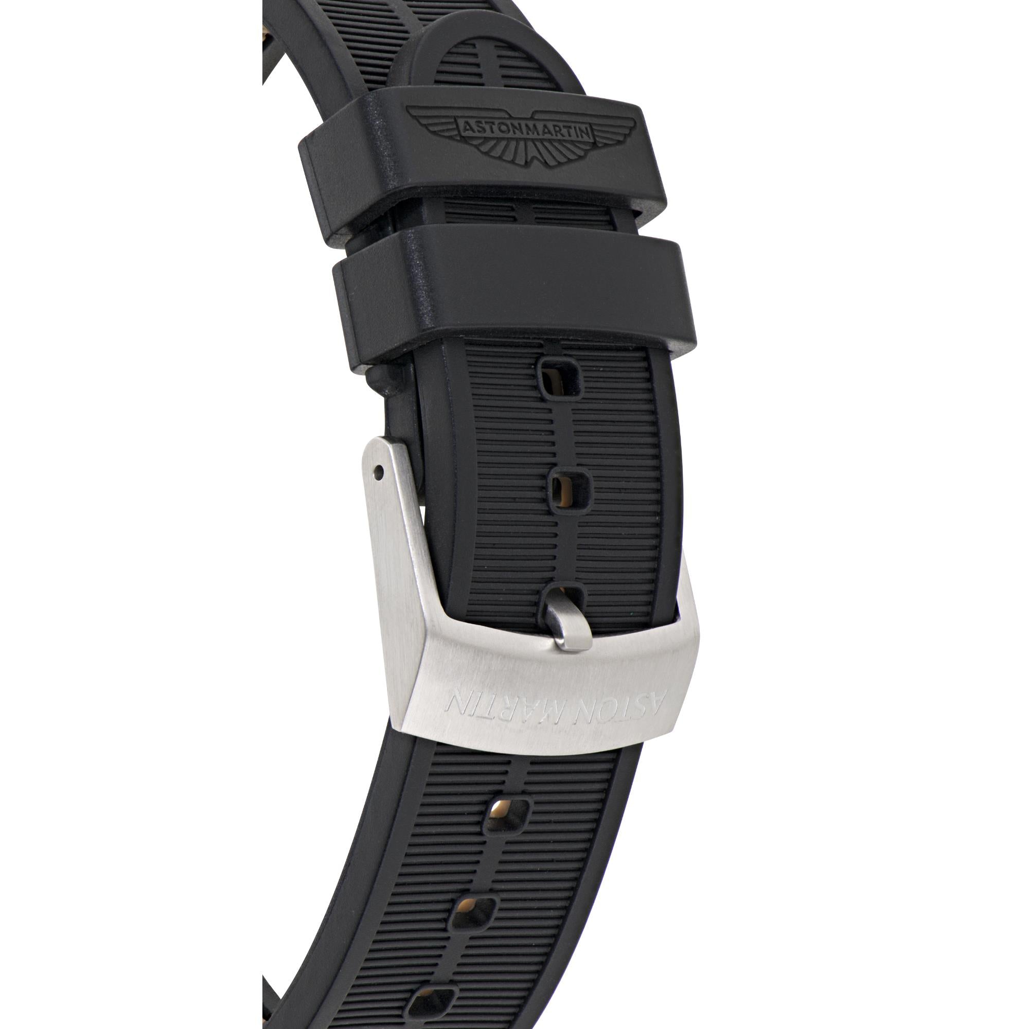 Aston Martin Quartz Silver Dial Black Silicone Strap Men's Watch MTIG1F502