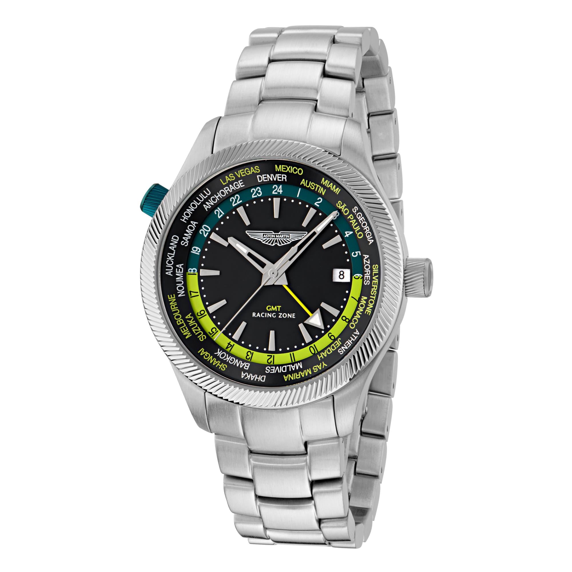 Aston Martin Quartz Black Dial RSST Bracelet and Podium Green Silicone Strap Men's Watch MTIZ1F503