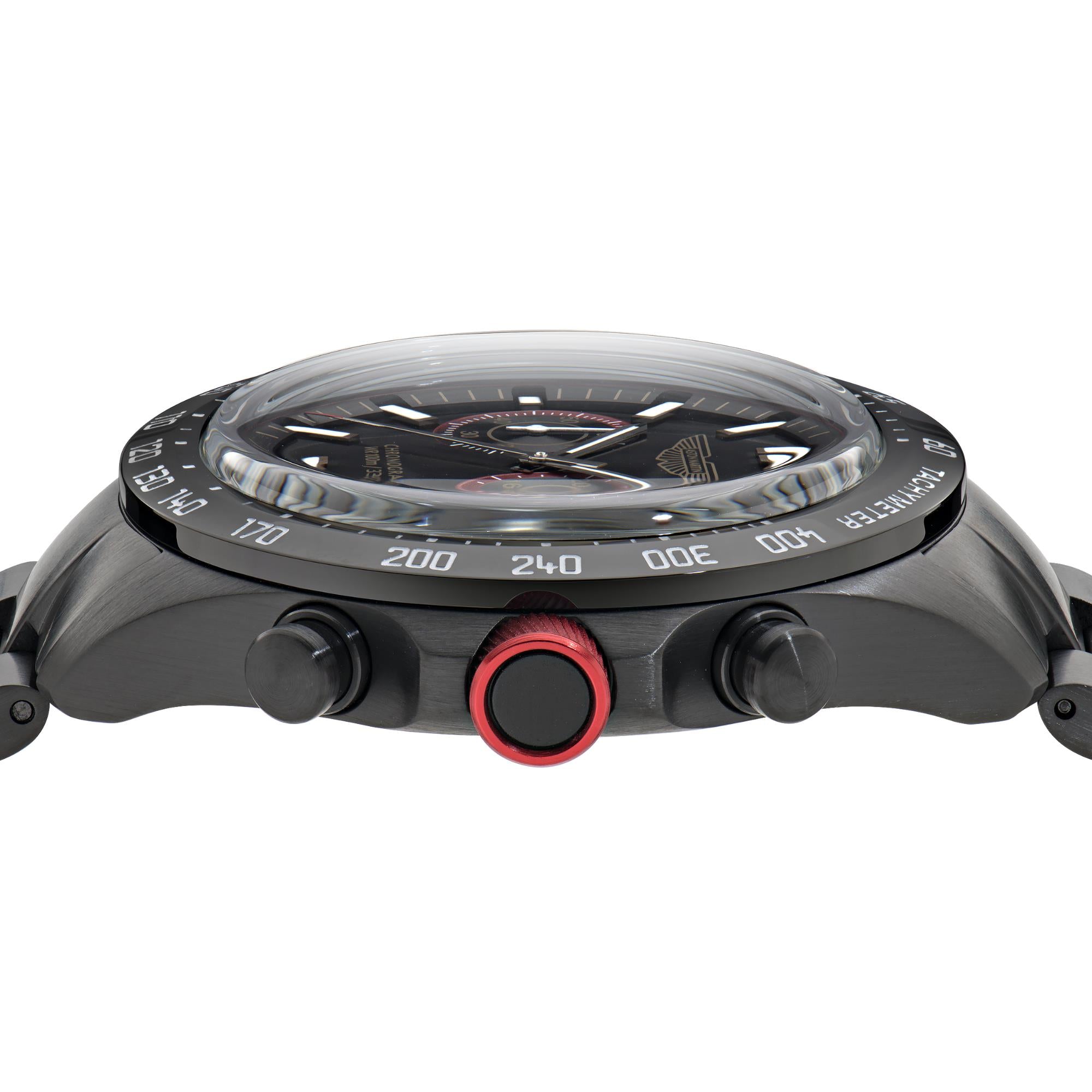 Aston Martin Quarz Chronograph schwarzes Zifferblatt IP Schwarz RSST-Armband Herren Uhr MTIS1F504