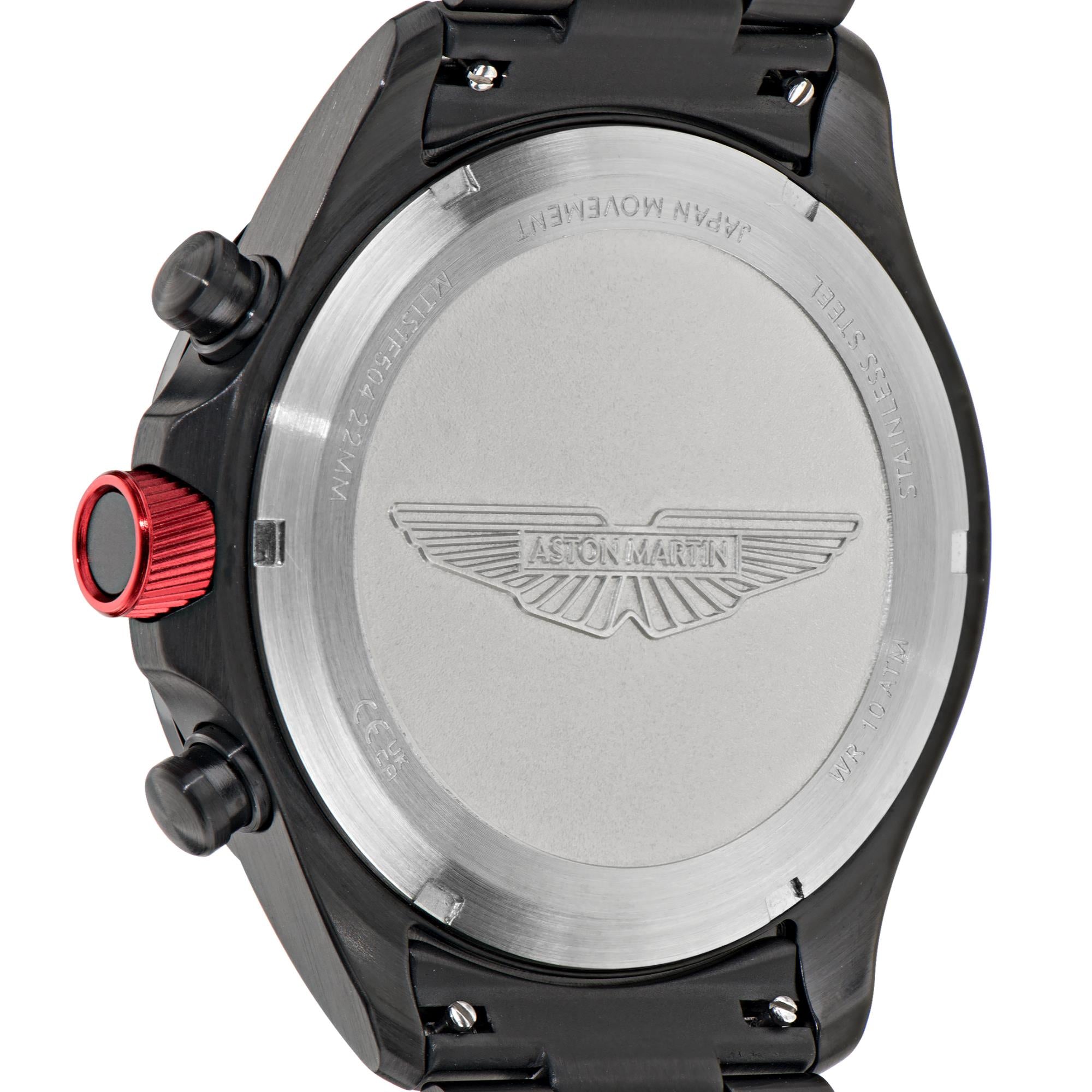 Aston Martin Quarz Chronograph schwarzes Zifferblatt IP Schwarz RSST-Armband Herren Uhr MTIS1F504
