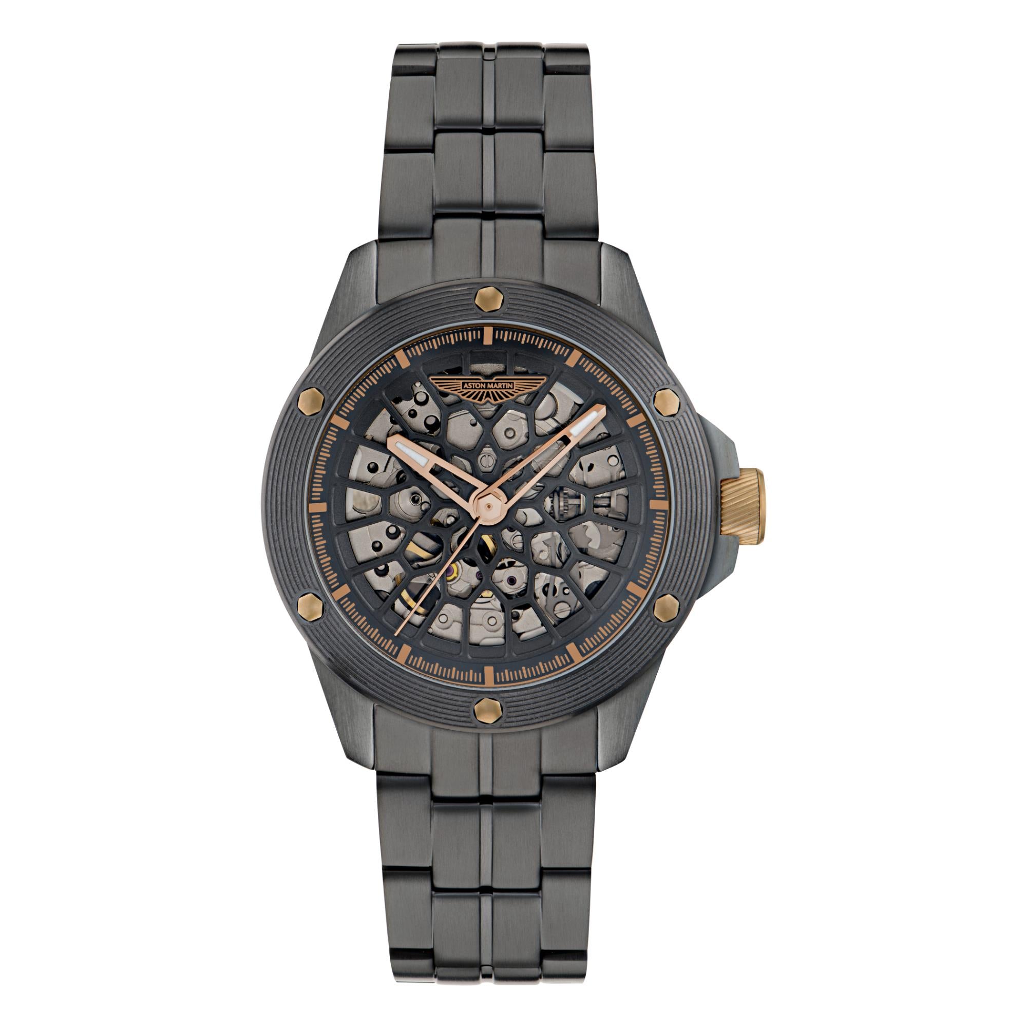 Aston Martin Automatik schwarzes Zifferblatt IP Schwarz RSST-Armband Herren Uhr MTRR1F503