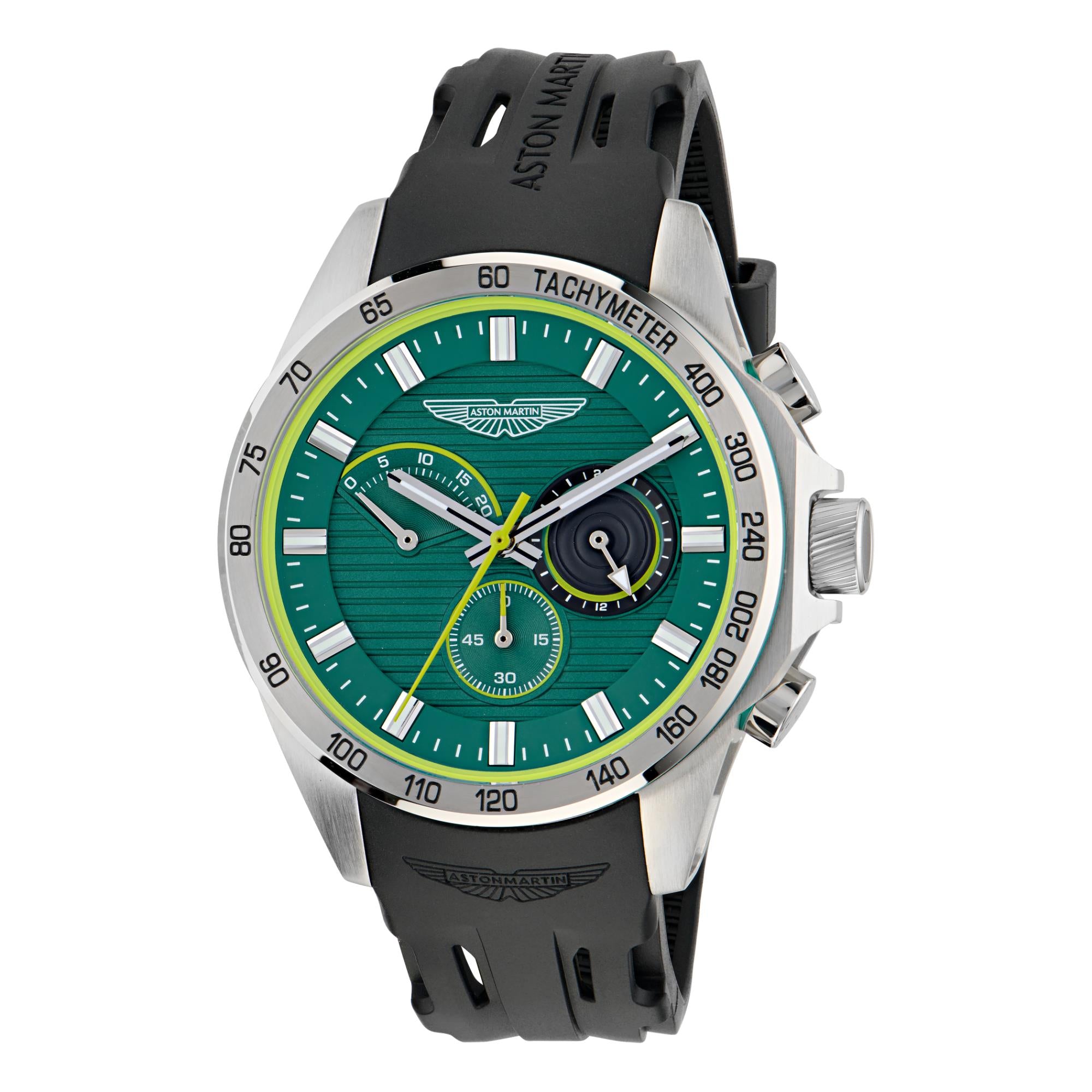 Aston Martin Quartz Chronograph Green Dial Black Silicone Strap Men's Watch MTRH1F502