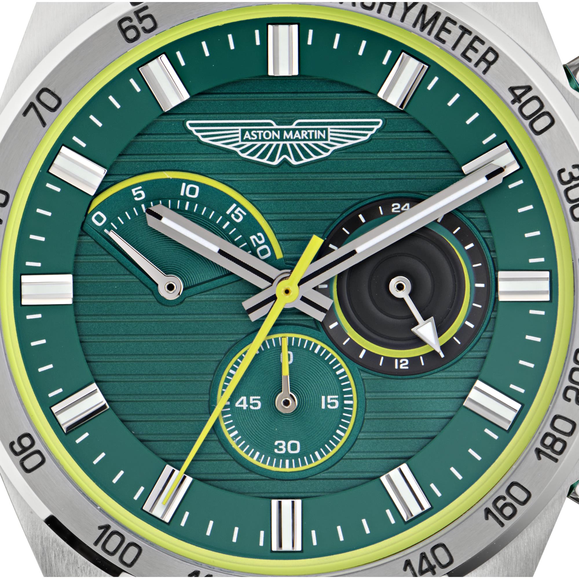 Aston Martin Quartz Chronograph Green Dial Black Silicone Strap Men's Watch MTRH1F502