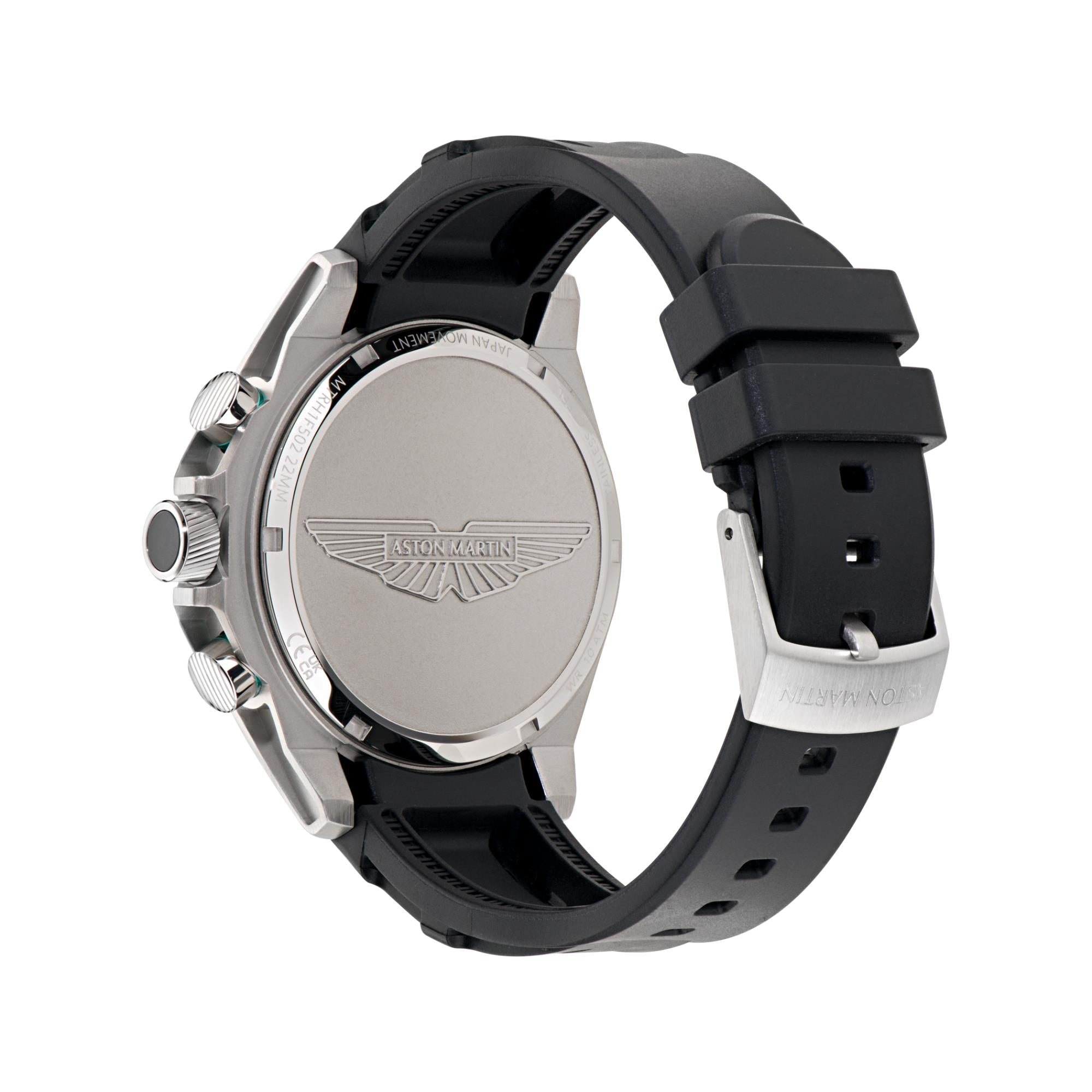 Aston Martin Quartz Chronograph Green Dial Black Silicone Strap Men's Watch MTRH1F502