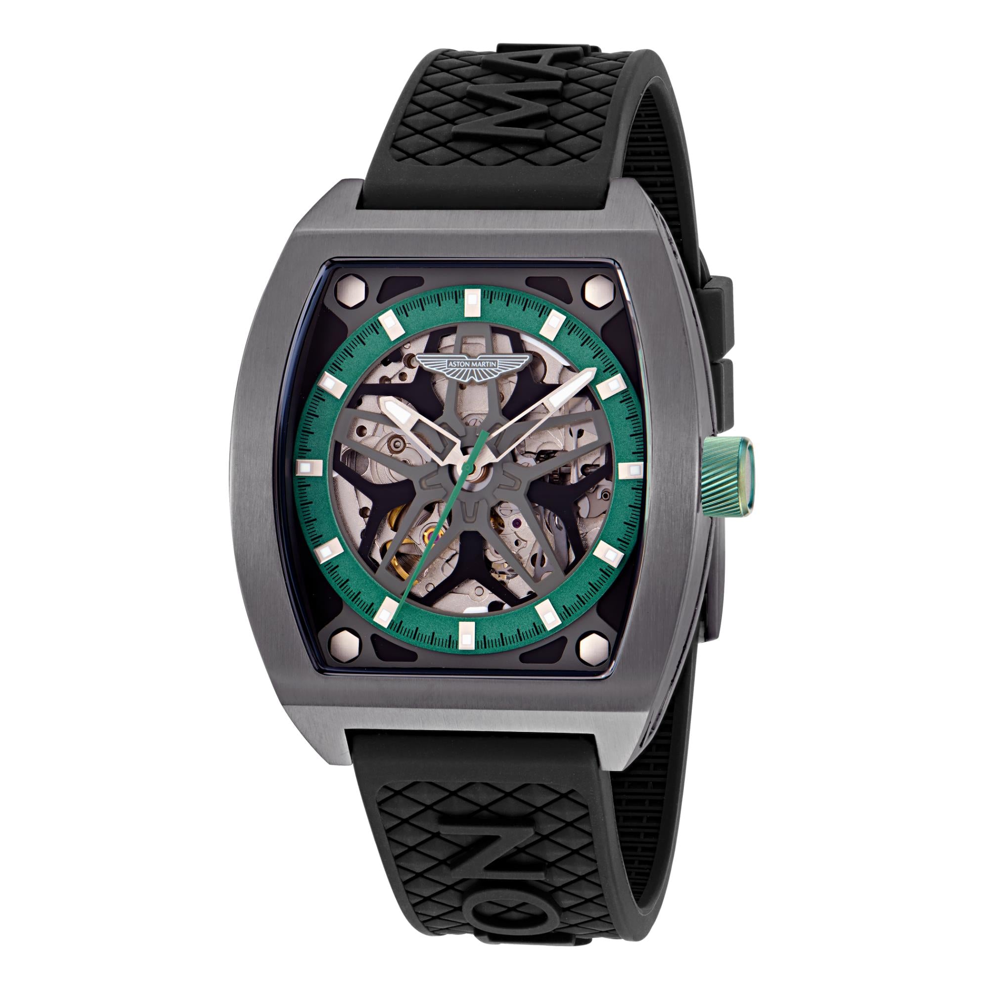 Aston Martin Automatic Green Dial Black Silicone Strap Men's Watch MTRT1F502