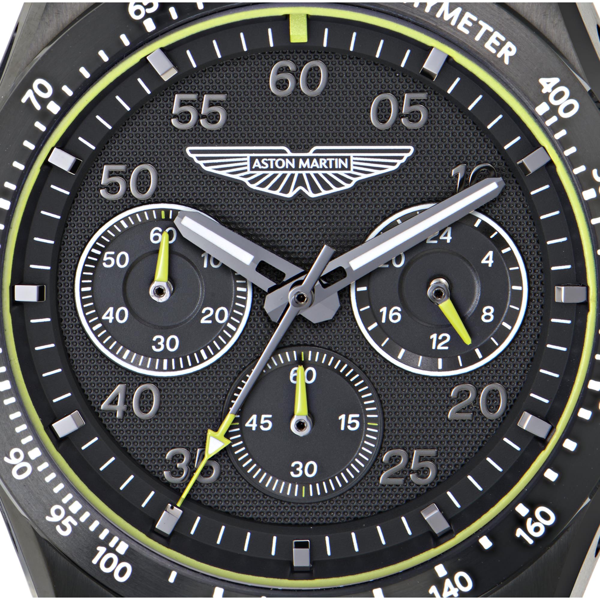 Aston Martin Quarz Chronograph schwarzes Zifferblatt Leder Uhr MTRS1F502