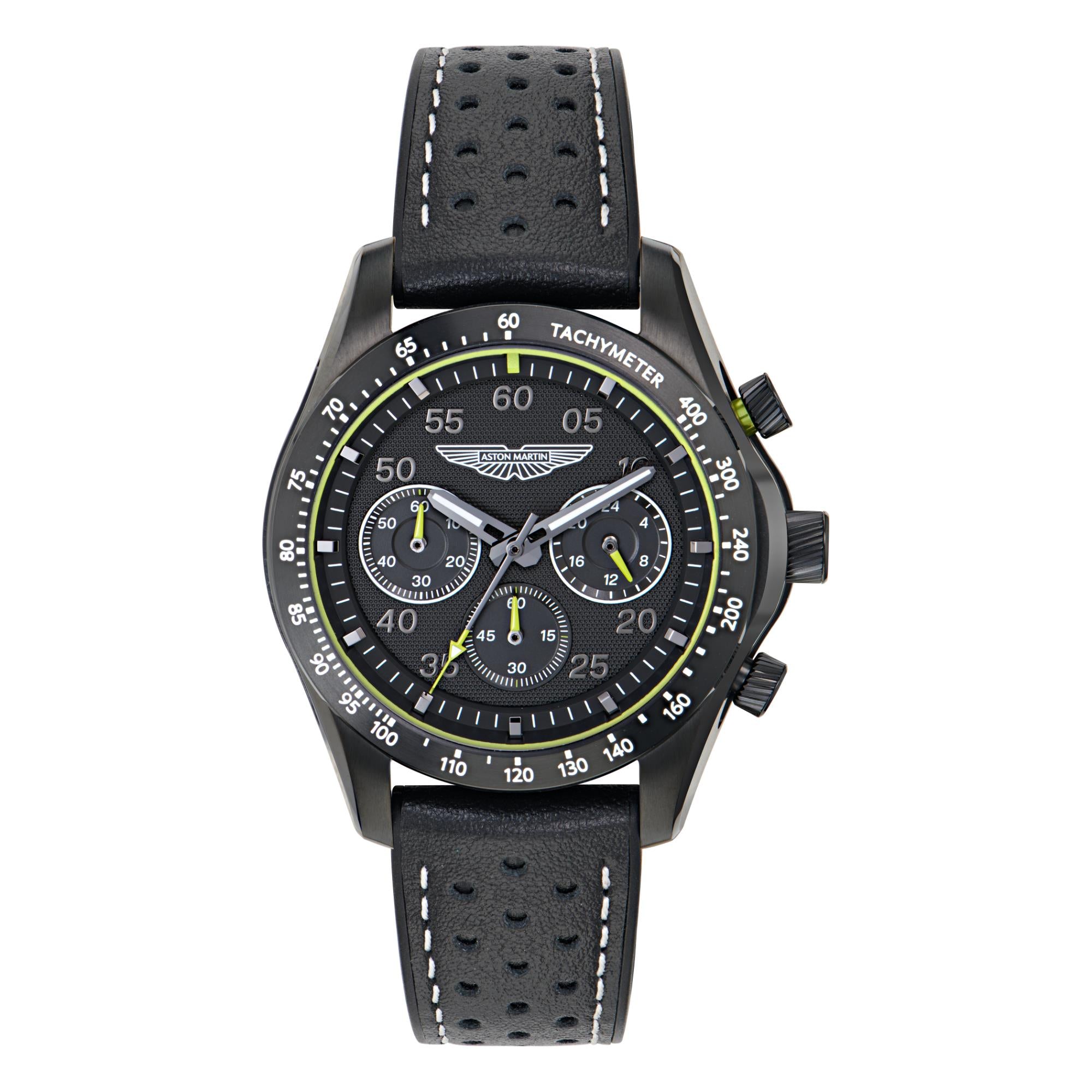 Aston Martin Quarz Chronograph schwarzes Zifferblatt Leder Uhr MTRS1F502