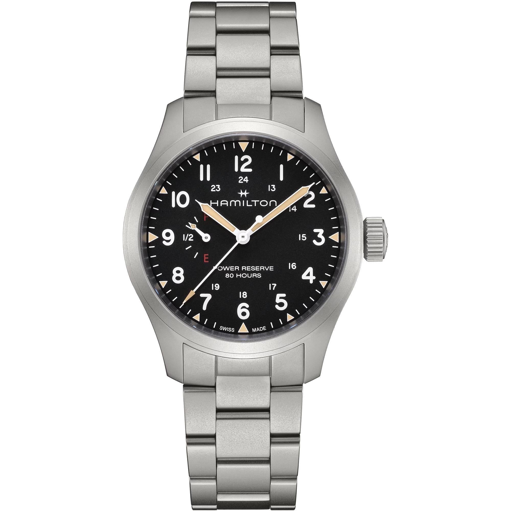 Hamilton Khaki Field Power Reserve Black Dial Steel mechanical watch H69509130 front view