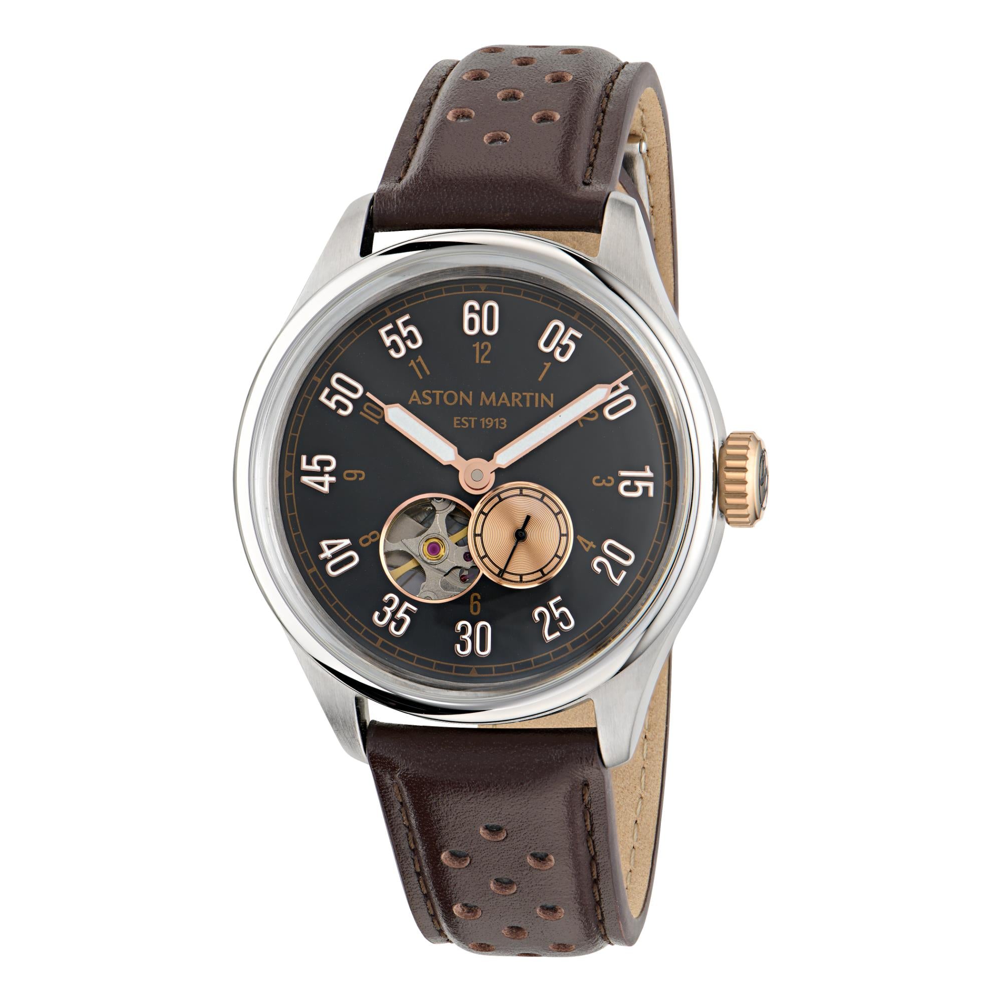 Aston Martin Automatic Black Dial Brown Leather Strap Men's Watch MTTS1F501