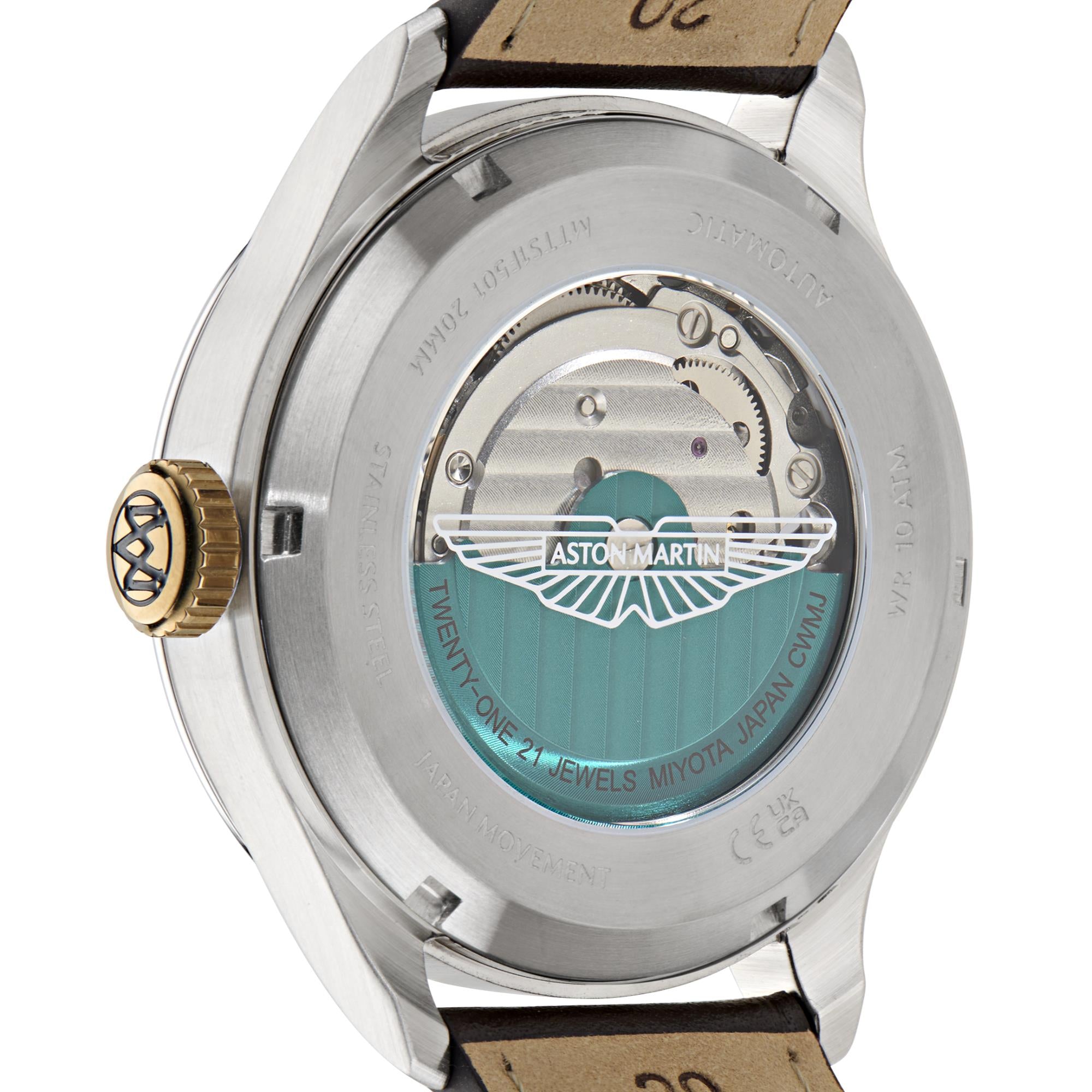 Aston Martin Automatic Black Dial Brown Leather Strap Men's Watch MTTS1F501