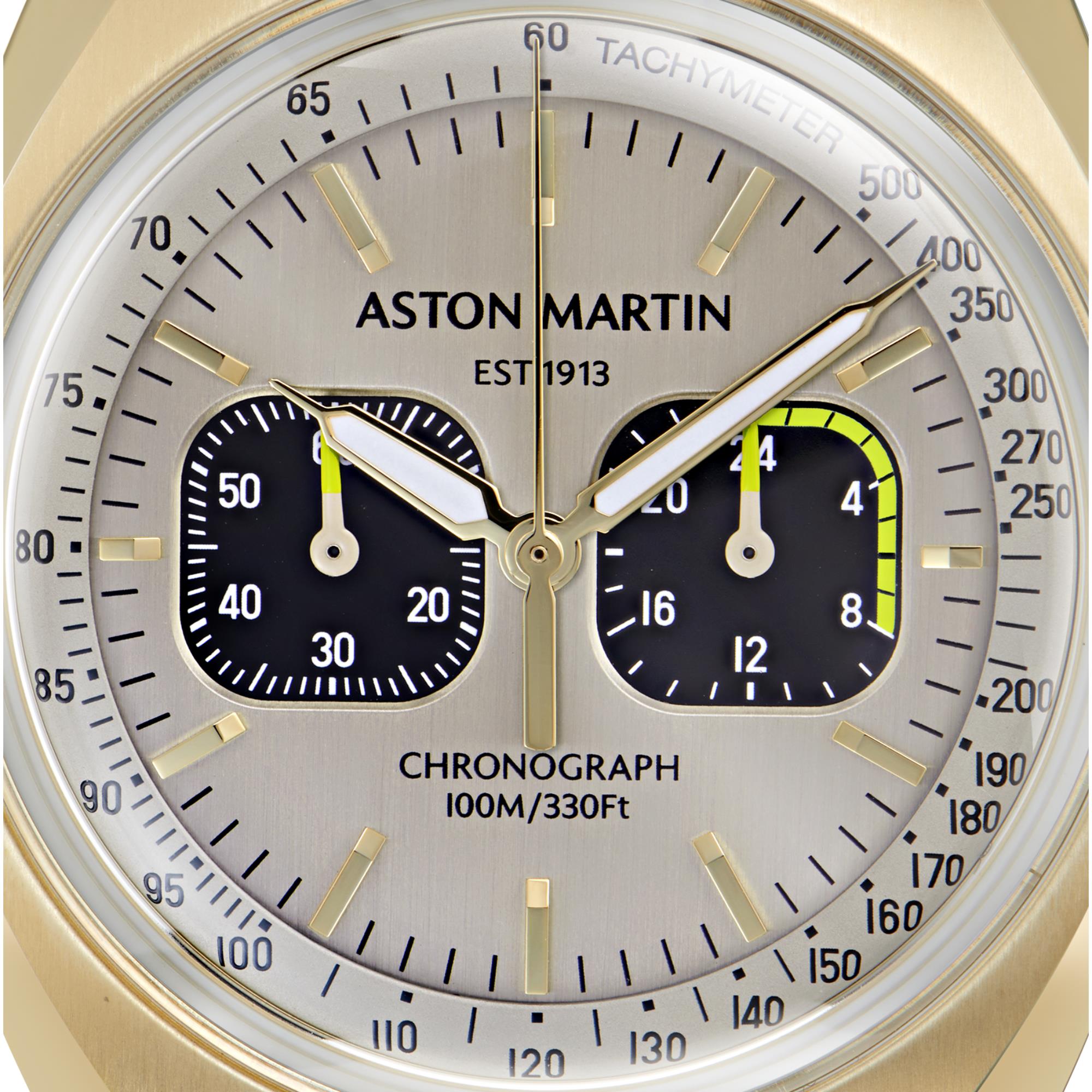 Aston Martin Automatik Chronograph champagnerfarbenes Zifferblatt hellbraunes Lederarmband Herren Uhr MTTS2F502