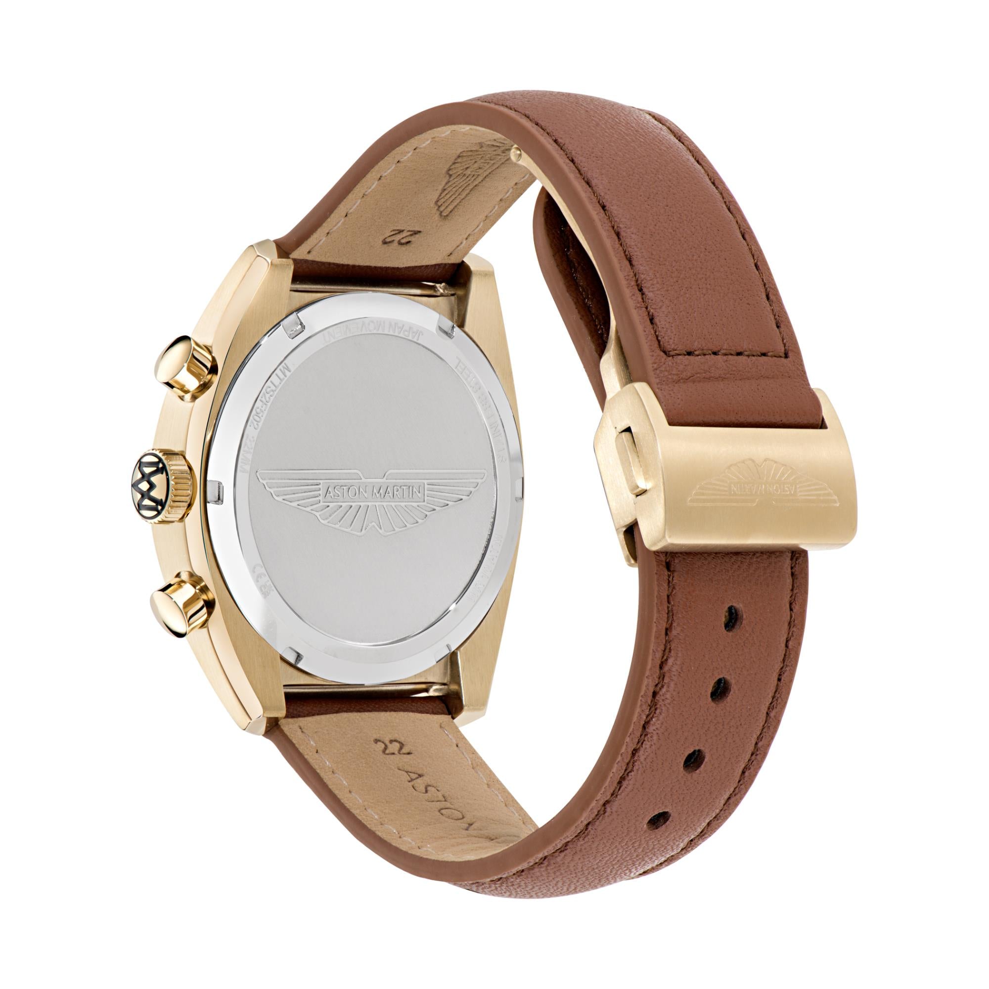 Aston Martin Automatik Chronograph champagnerfarbenes Zifferblatt hellbraunes Lederarmband Herren Uhr MTTS2F502