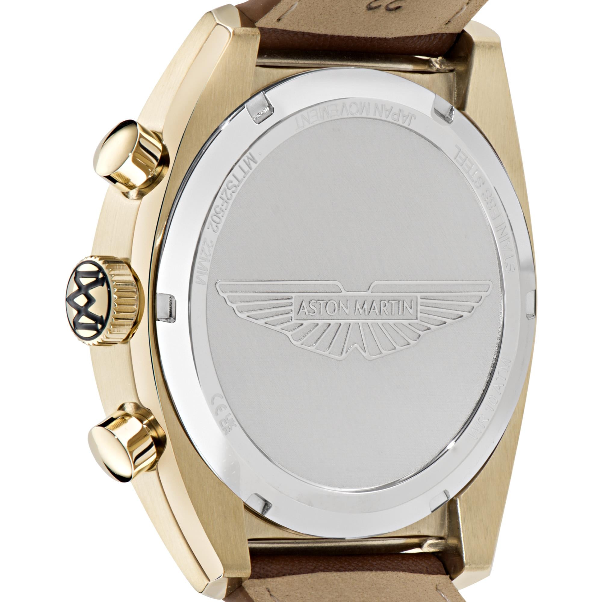 Aston Martin Automatik Chronograph champagnerfarbenes Zifferblatt hellbraunes Lederarmband Herren Uhr MTTS2F502
