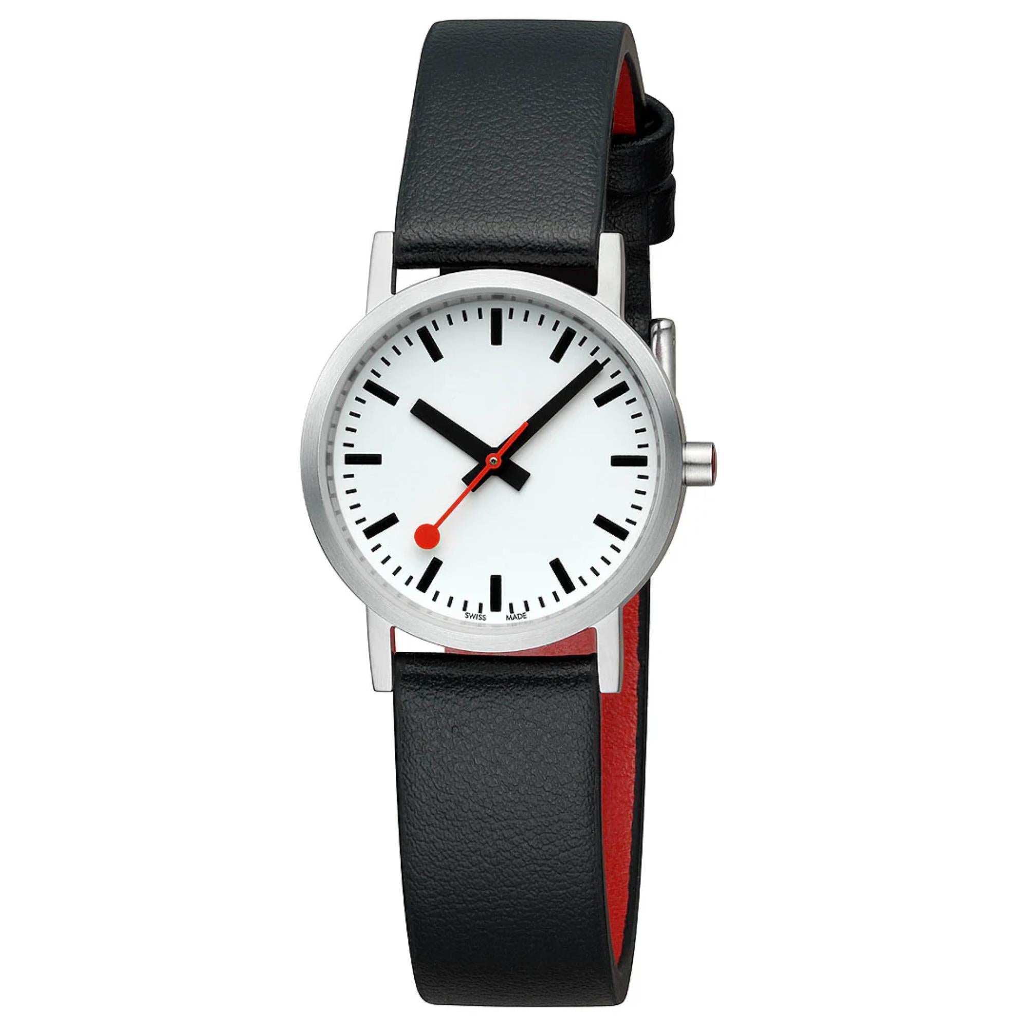 Mondaine Classic 30mm White Dial Leather Ladies Quartz Watch A658.30323.16OMV front three-quarter view