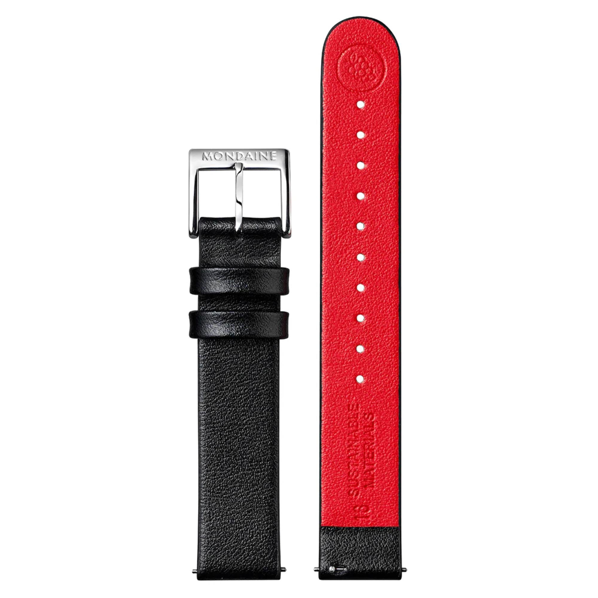 Mondaine Schwarzes Echtes Traubenleder Uhrarmband FG3116.21Q