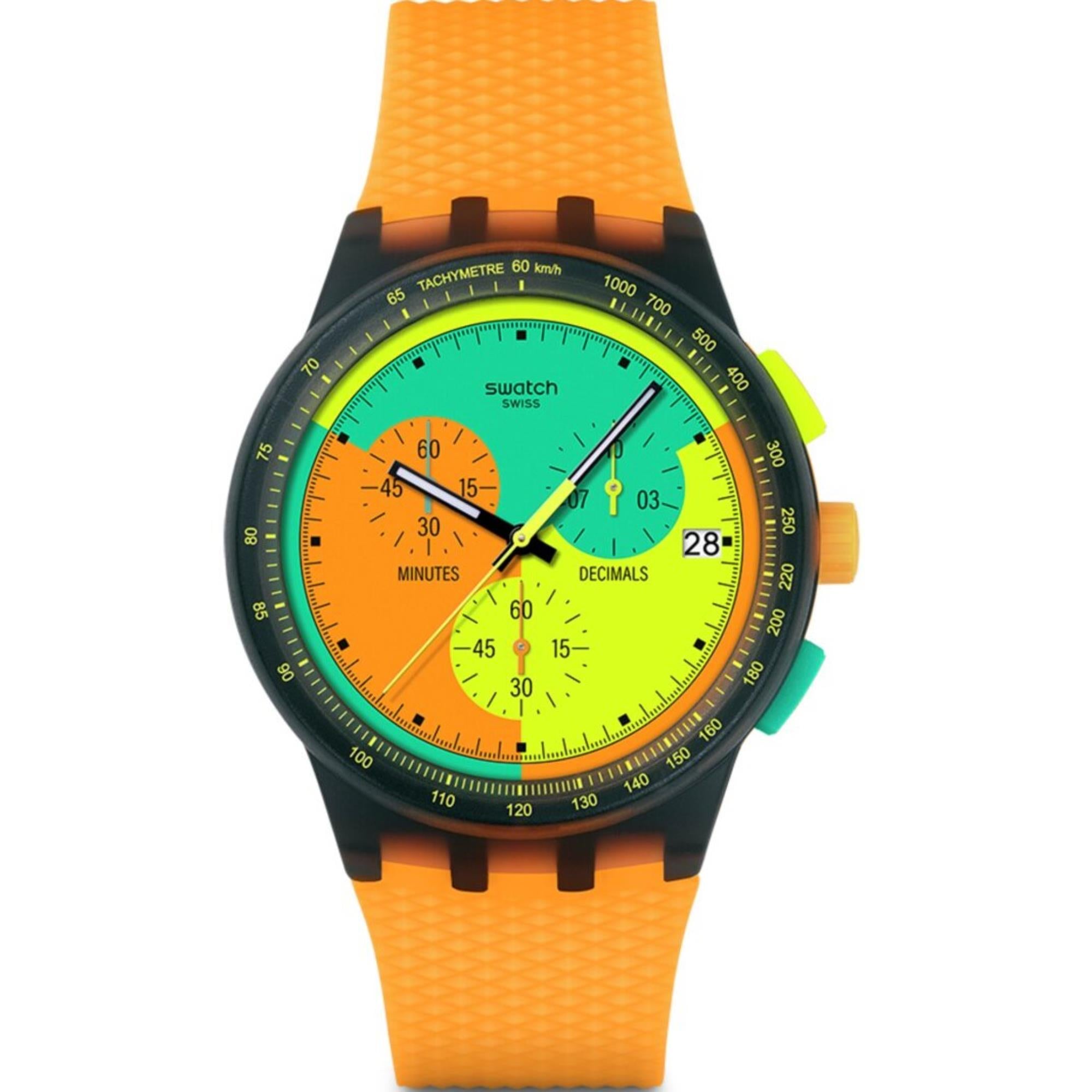 Swatch Originals Neon Signal Flag Chronograph Quarz Mehrfarbiges Zifferblatt Silikonarmband Uhr SUSB422
