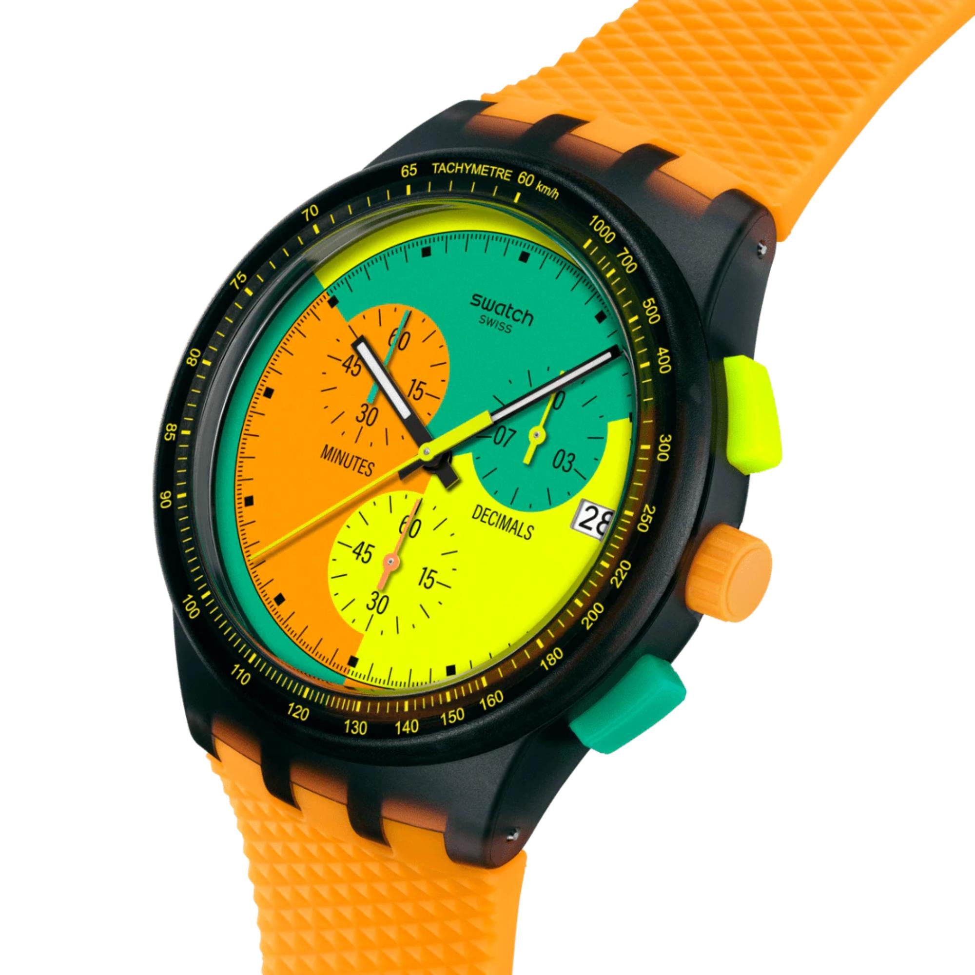 Swatch Originals Neon Signal Flag Chronograph Quarz Mehrfarbiges Zifferblatt Silikonarmband Uhr SUSB422