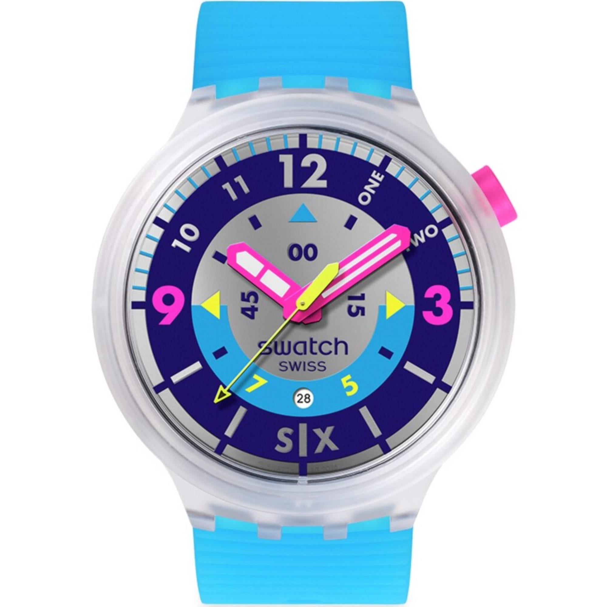 Swatch Big Bold Neon Hielo Quarz Lila Zifferblatt Silikonarmband Uhr SB01K400