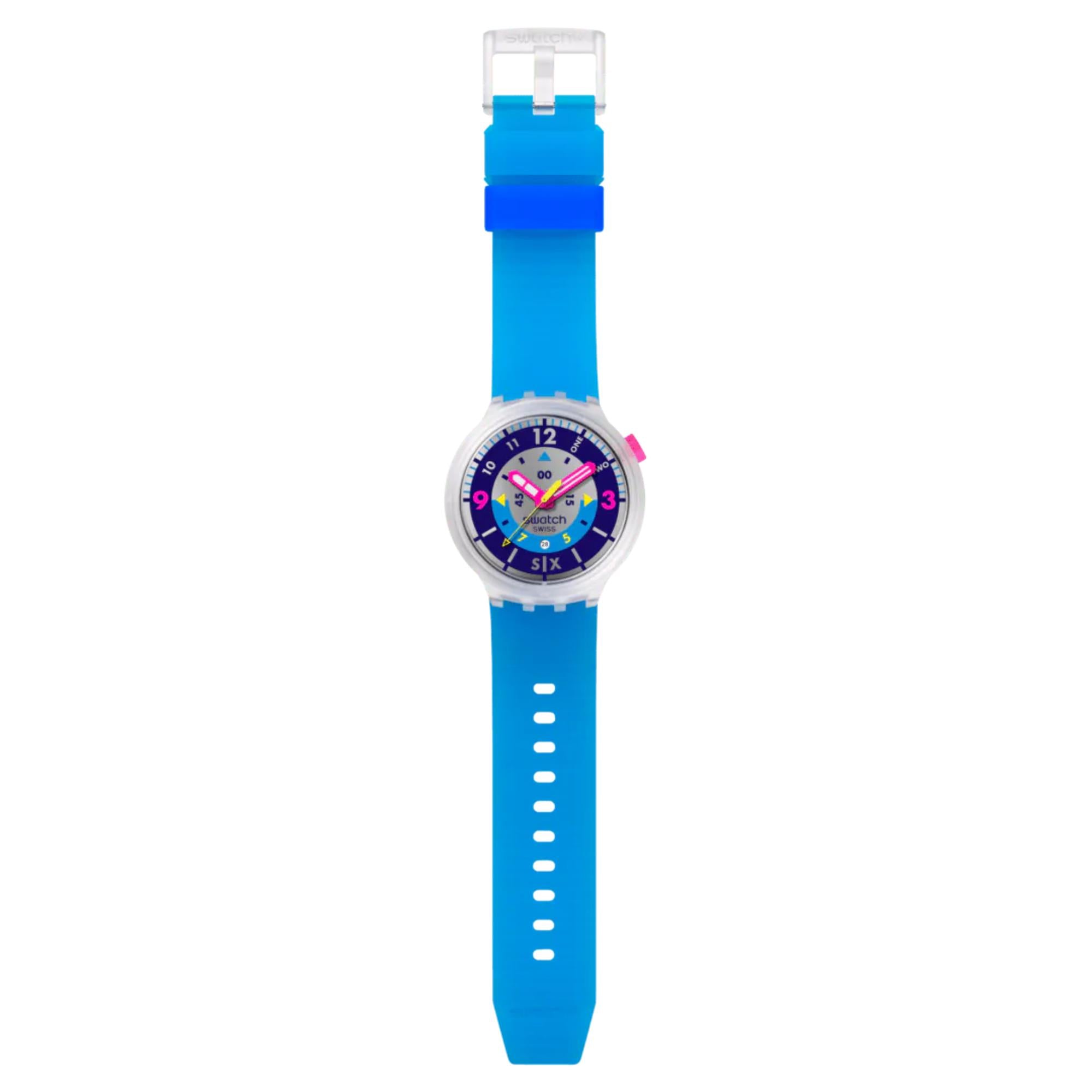 Swatch Big Bold Neon Hielo Quarz Lila Zifferblatt Silikonarmband Uhr SB01K400