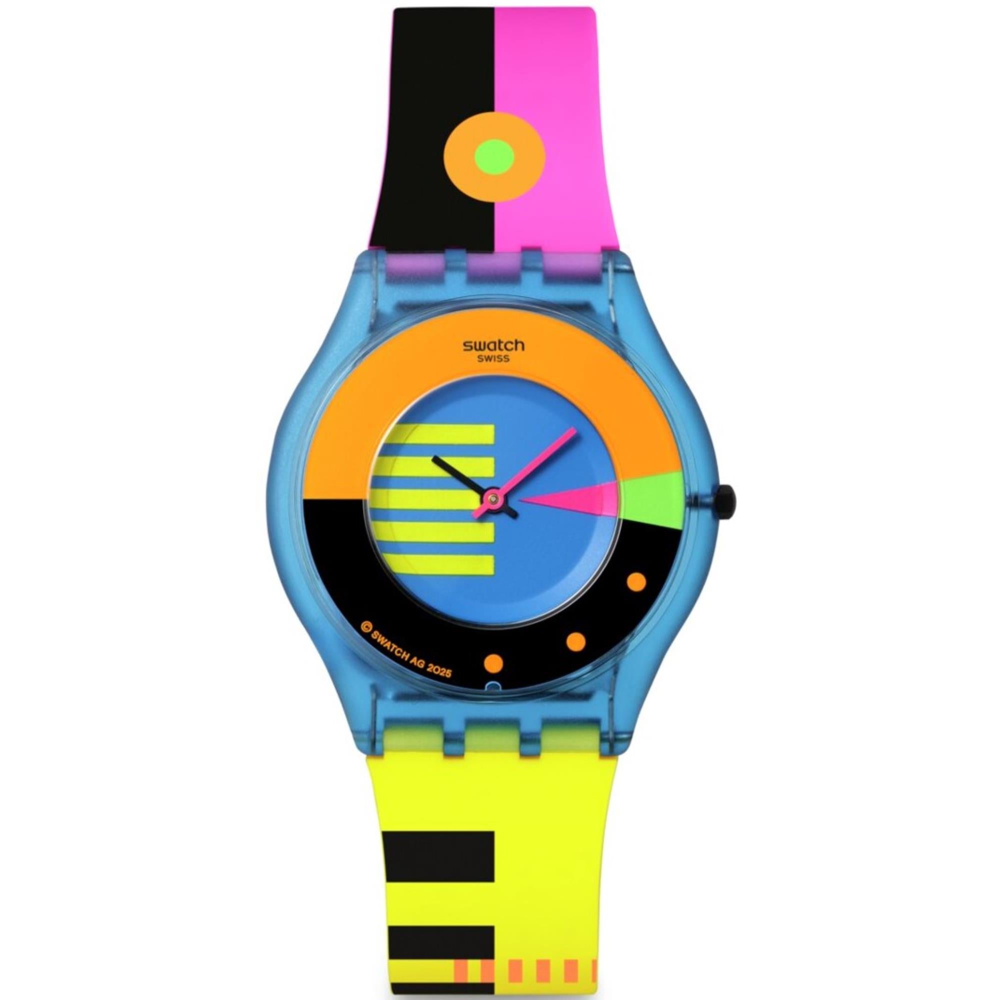 Swatch Skin Neon Flumotions Quarz Blaues Zifferblatt Silikonarmband Uhr SS08S101