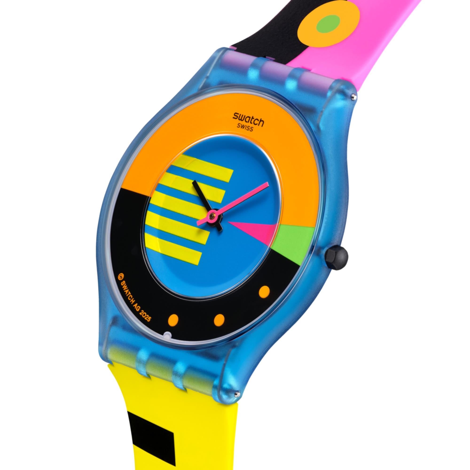 Swatch Skin Neon Flumotions Quarz Blaues Zifferblatt Silikonarmband Uhr SS08S101