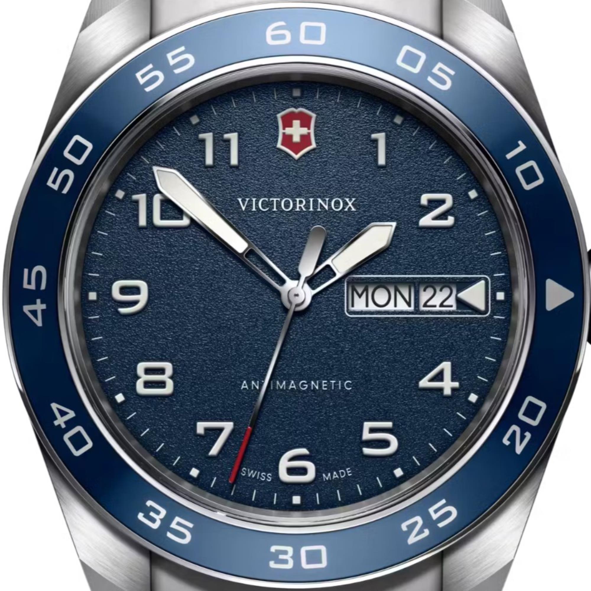 Victorinox Swiss Army 42mm Blue Dial Leather Mens Quartz Watch 242040