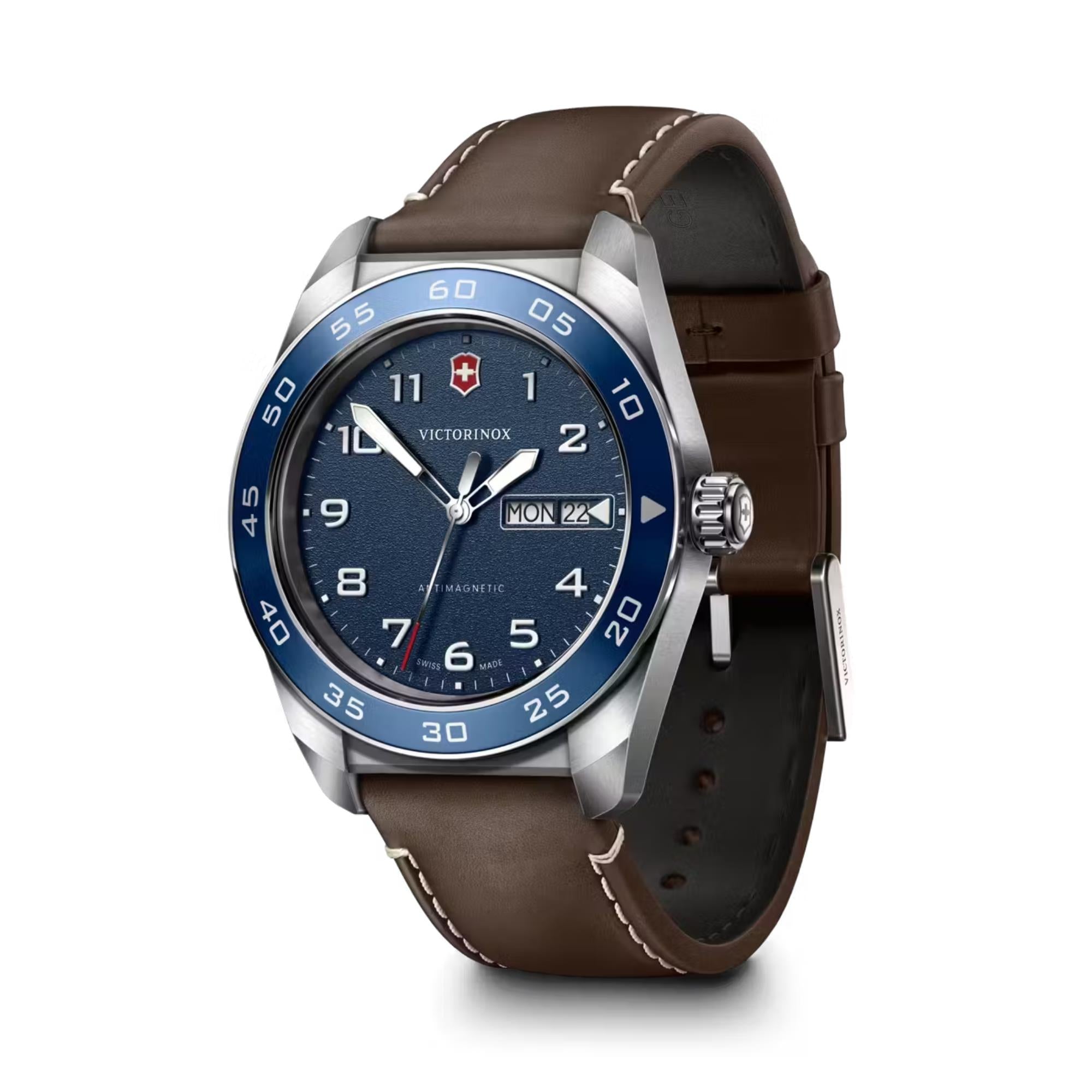 Victorinox Swiss Army 42mm Blue Dial Leather Mens Quartz Watch 242040
