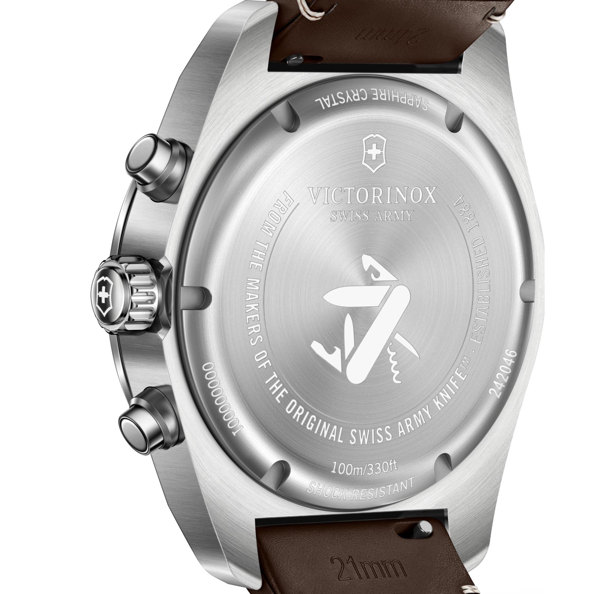 Victorinox Swiss Army 242046 stainless steel case-back with detailed engravings and branding