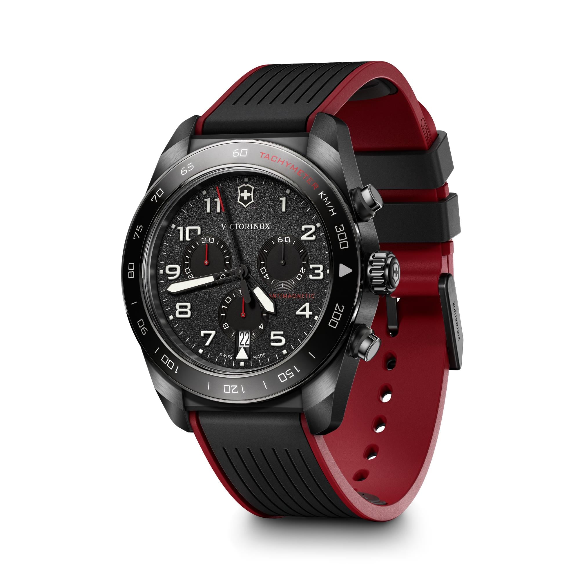 Victorinox Swiss Army 42mm Chronograph Black Dial Rubber Mens Quartz Watch 242051