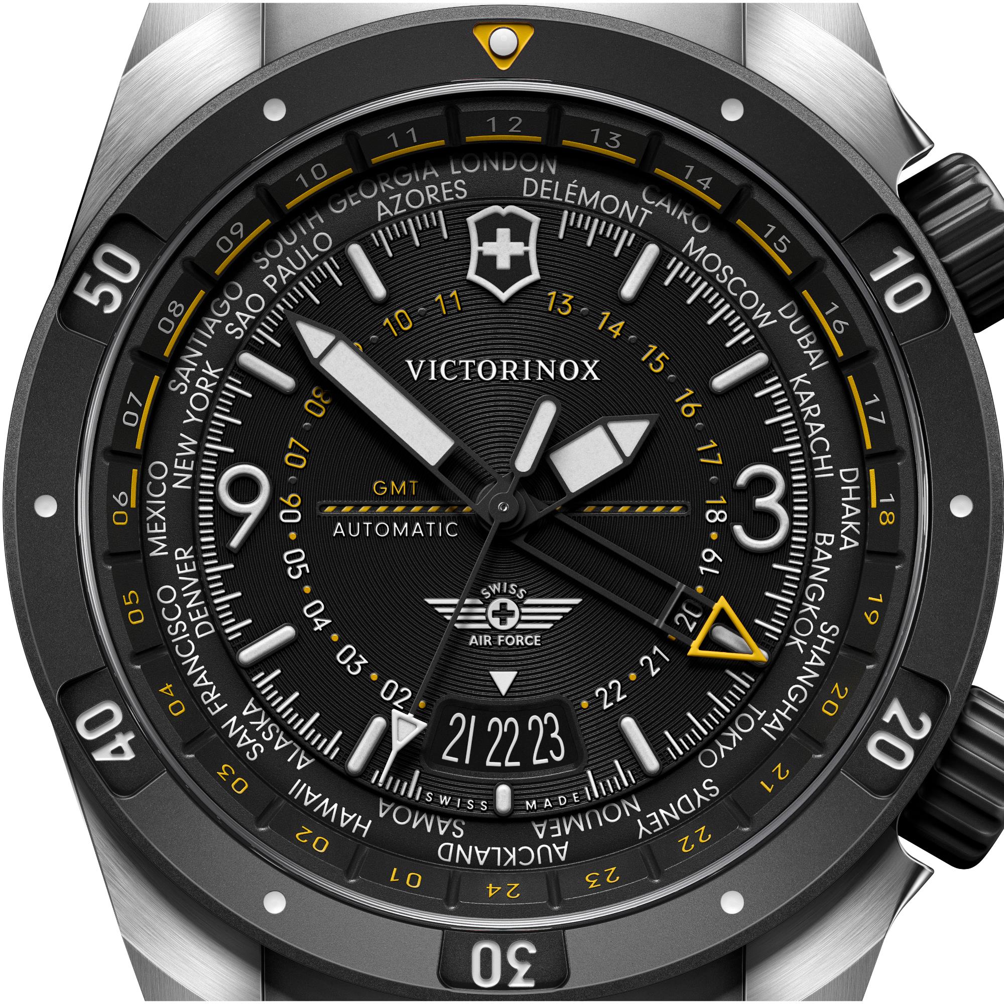 Victorinox Air Pro 43mm GMT Black Dial Rubber Mens Automatic Watch 242005
