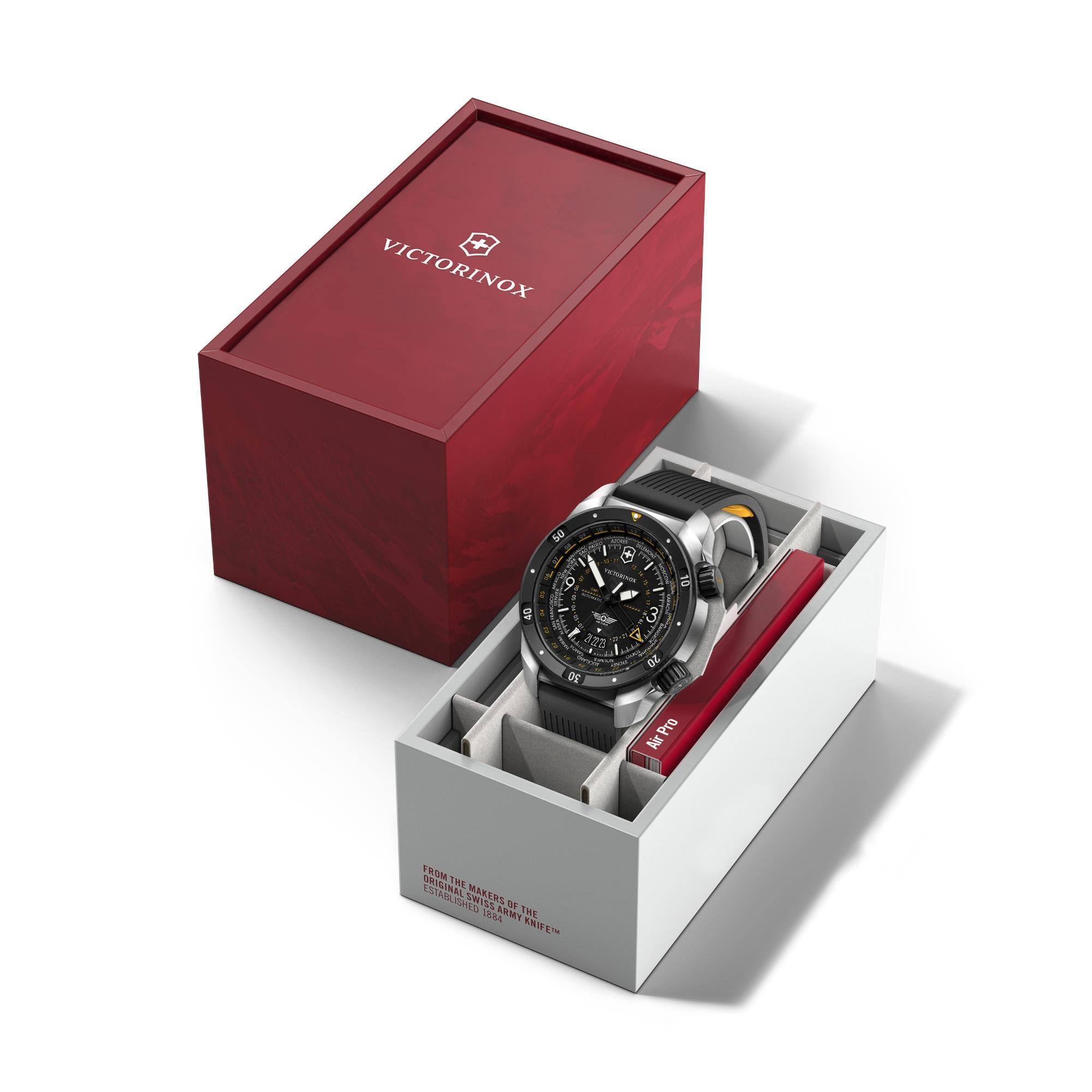 Victorinox Air Pro 43mm GMT Black Dial Rubber Mens Automatic Watch 242005