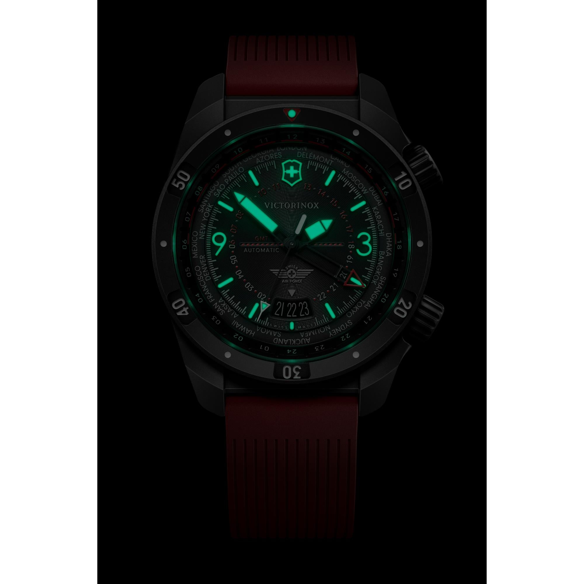 Victorinox Air Pro 43mm GMT Black Dial Rubber Mens Automatic Watch 242006