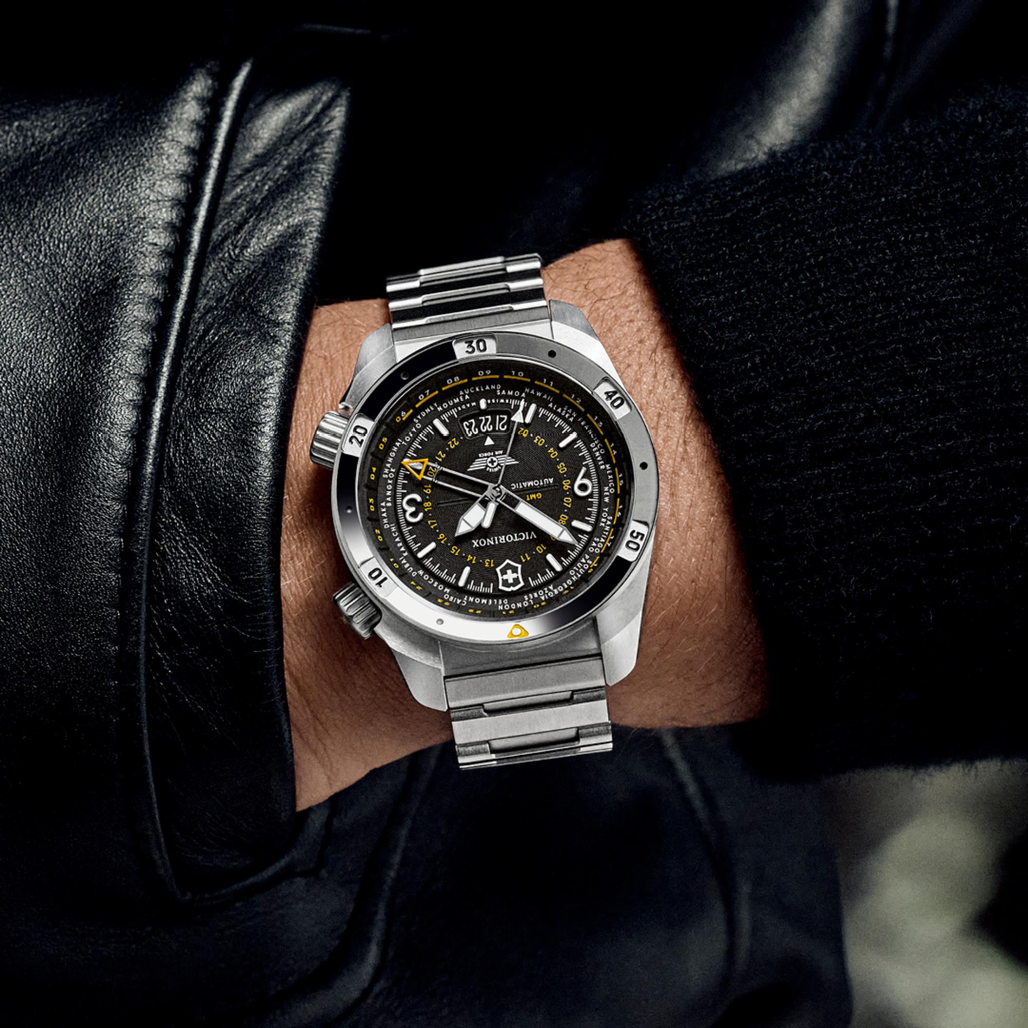 Victorinox Air Pro GMT black dial 242004 worn on wrist