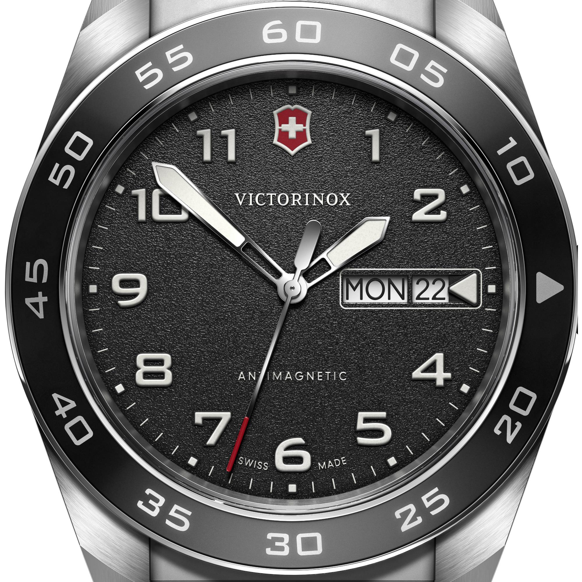 Victorinox Swiss Army 42mm Black Dial Leather Mens Quartz Watch 242041
