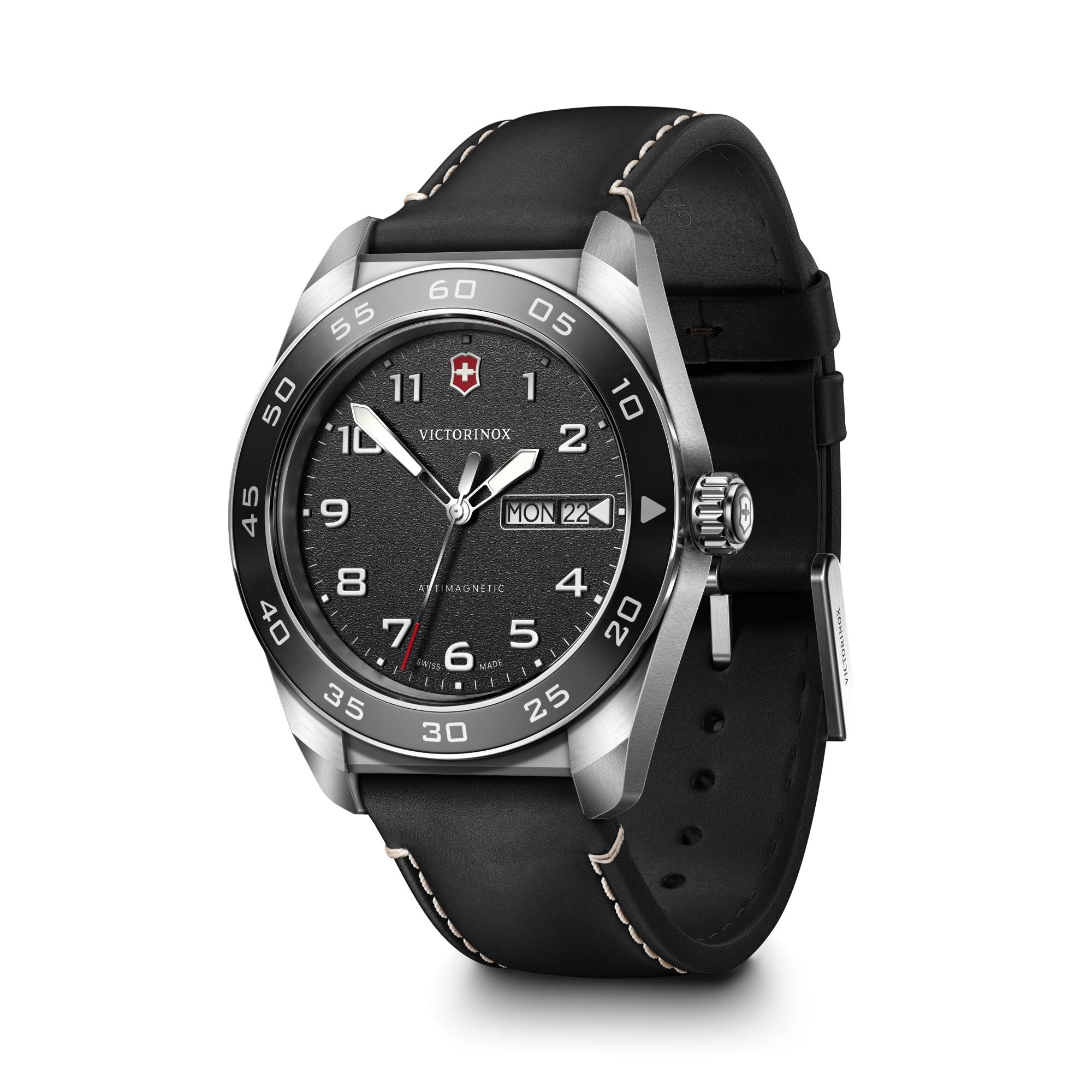 Victorinox Swiss Army 42mm Black Dial Leather Mens Quartz Watch 242041