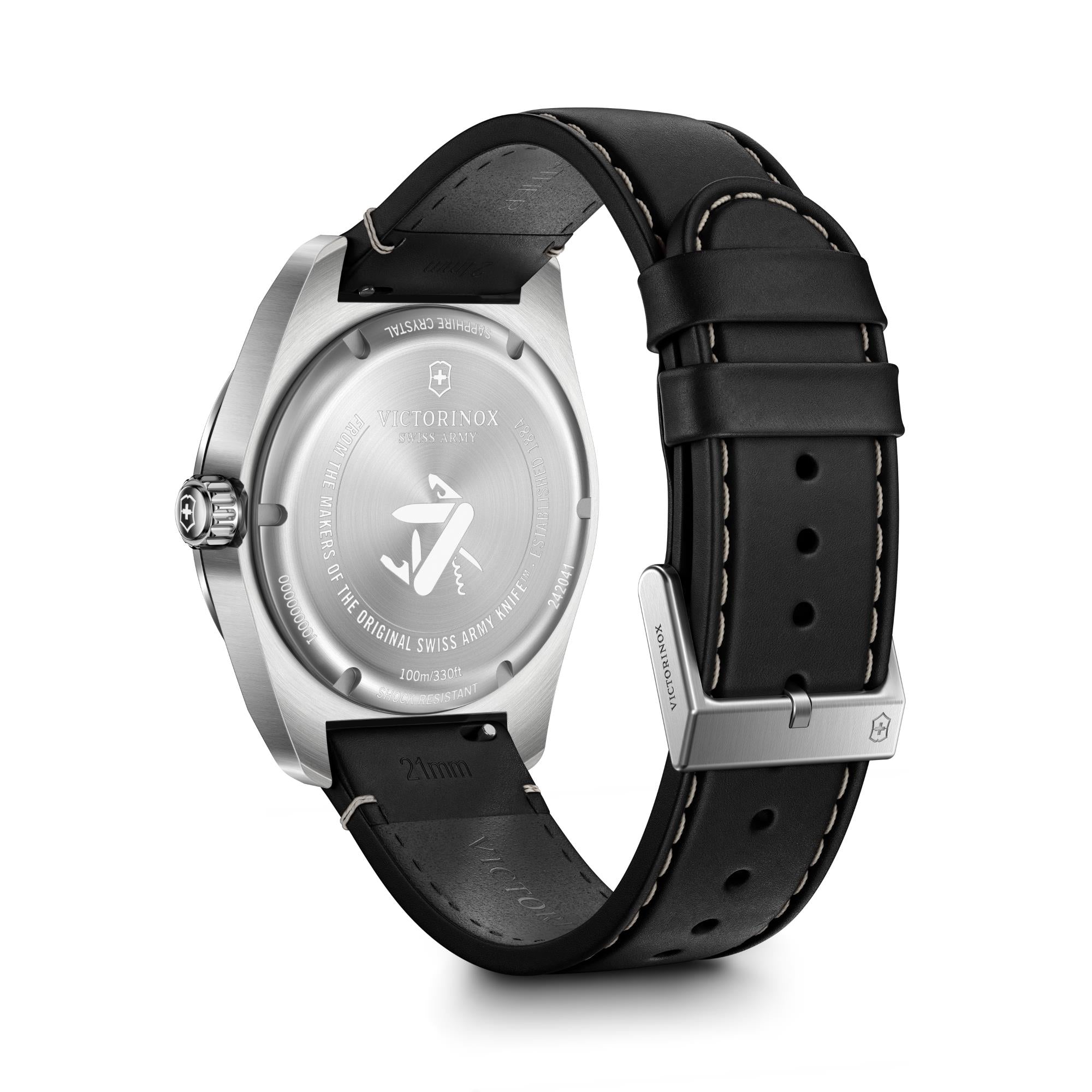 Victorinox Swiss Army 42mm Black Dial Leather Mens Quartz Watch 242041